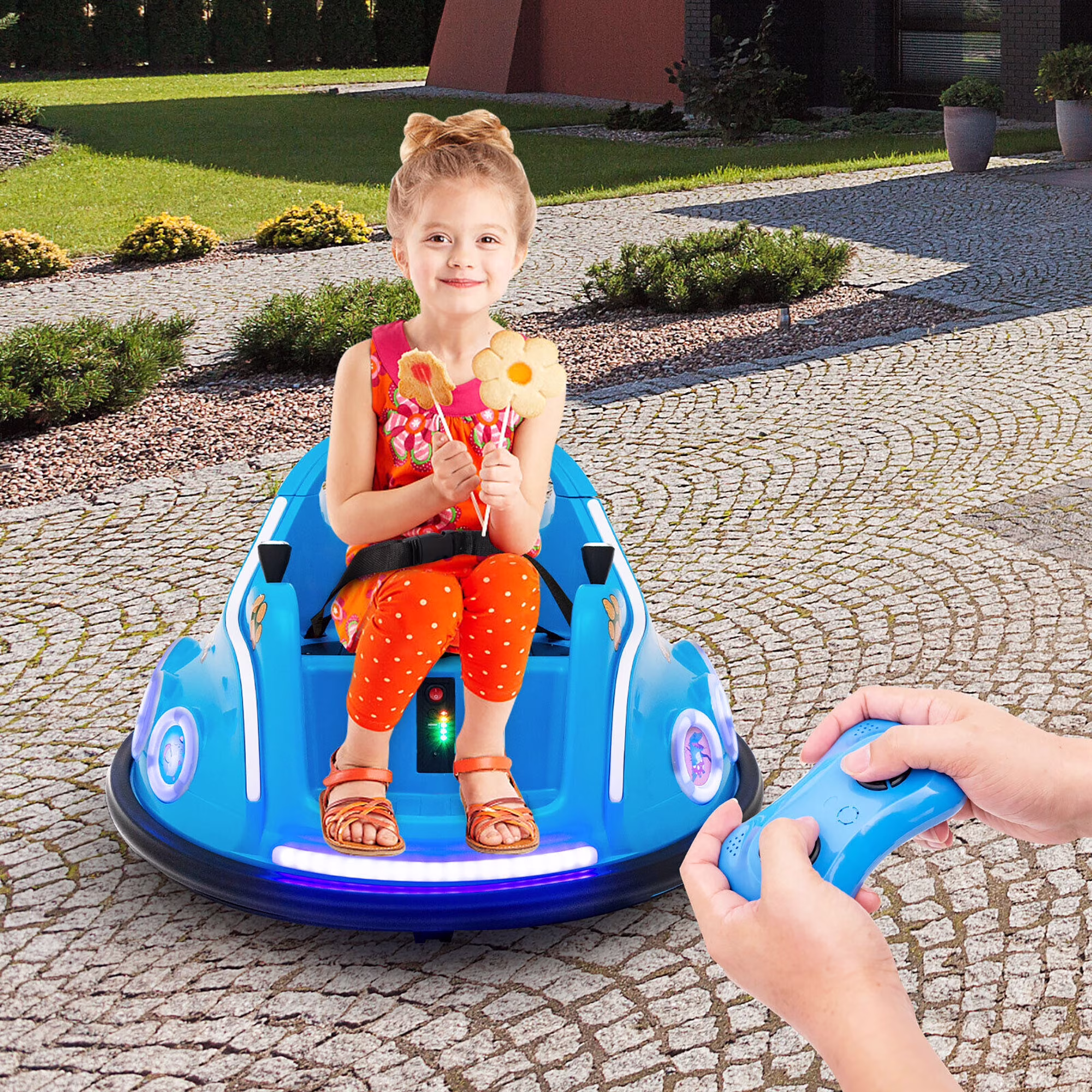 Gymax 12V Kids Ride on Bumper Car Remote Control w/ Flashing LED Light & Music Navy - Image 5