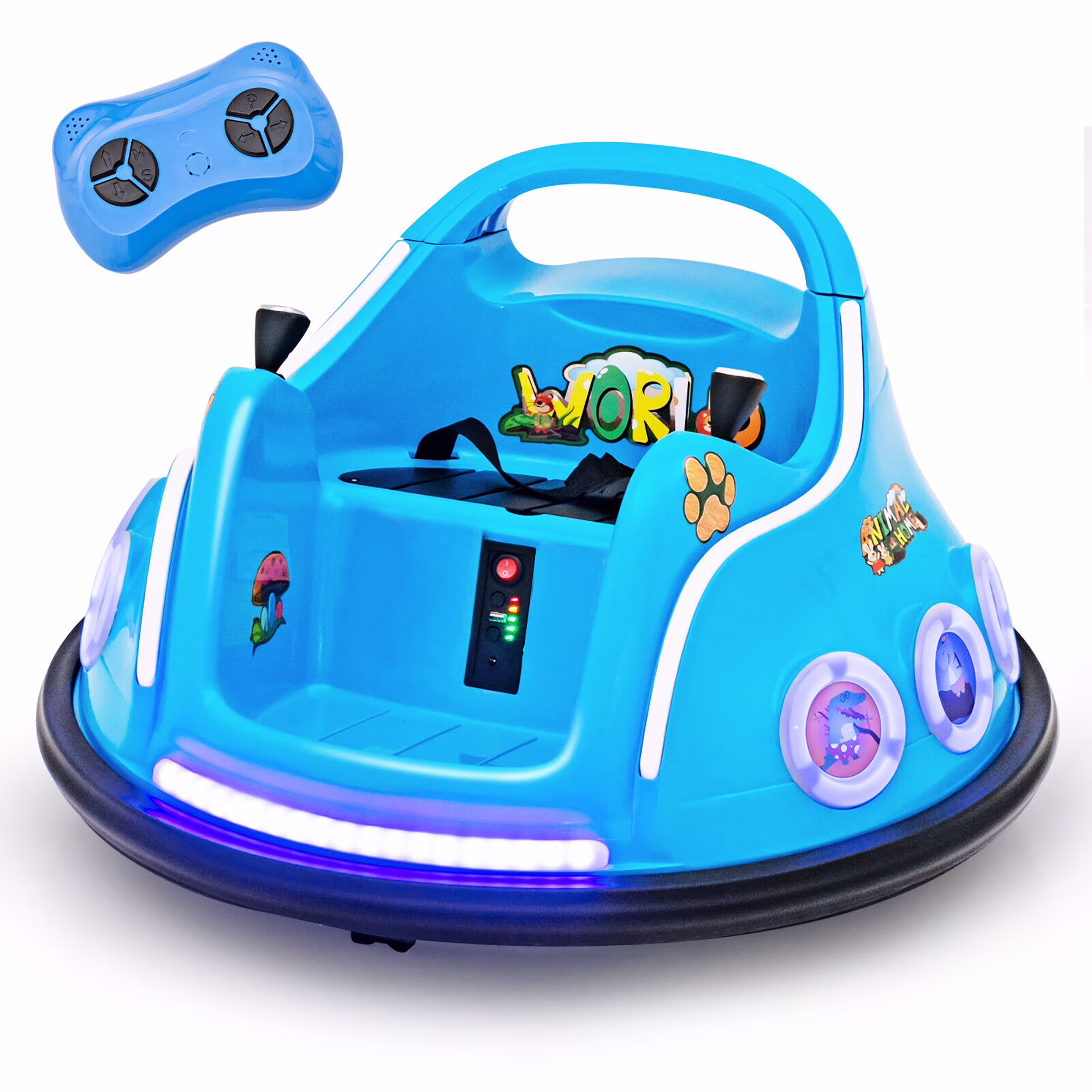 Gymax 12V Kids Ride on Bumper Car Remote Control w/ Flashing LED Light & Music Navy