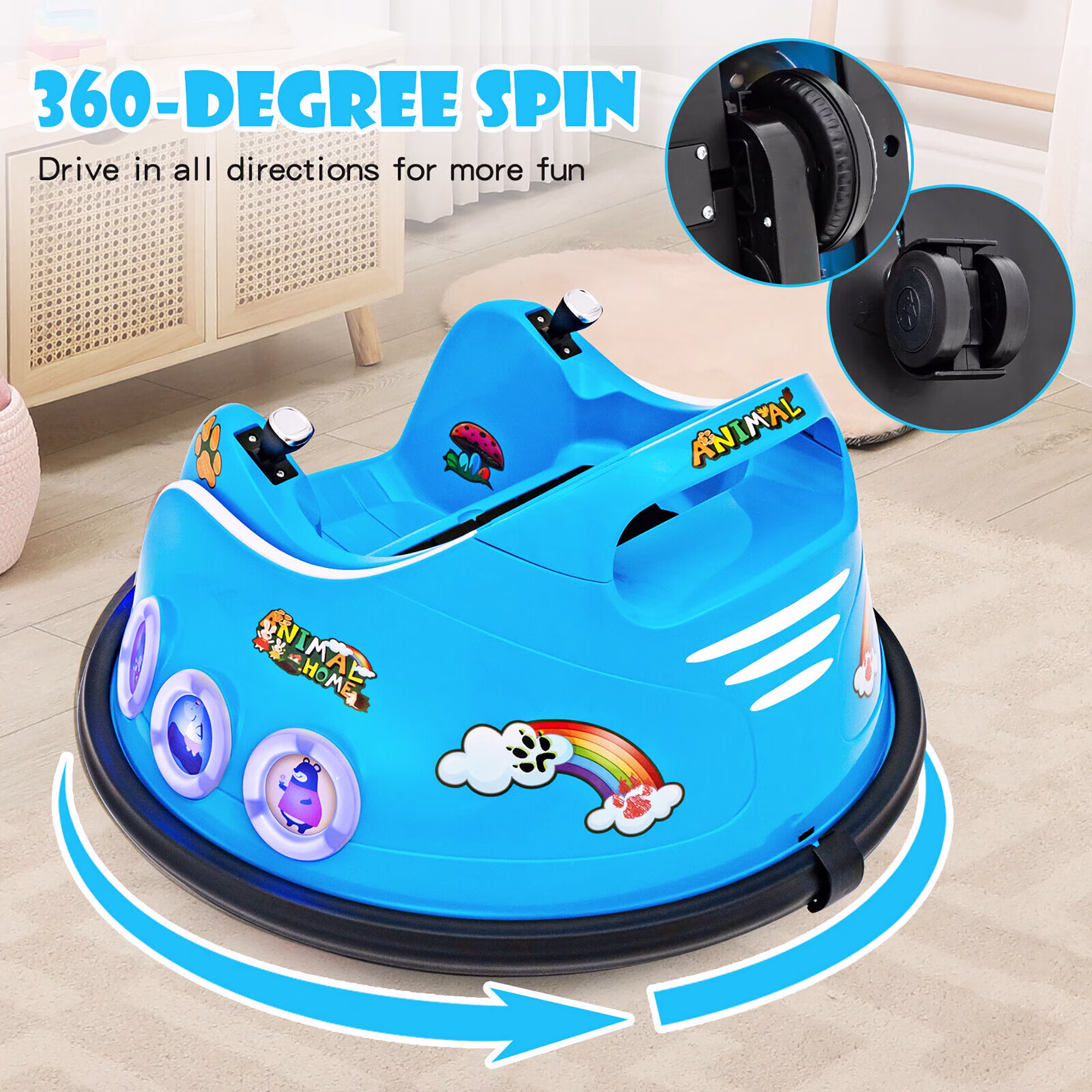 Gymax 12V Kids Ride on Bumper Car Remote Control w/ Flashing LED Light & Music Navy - Image 2