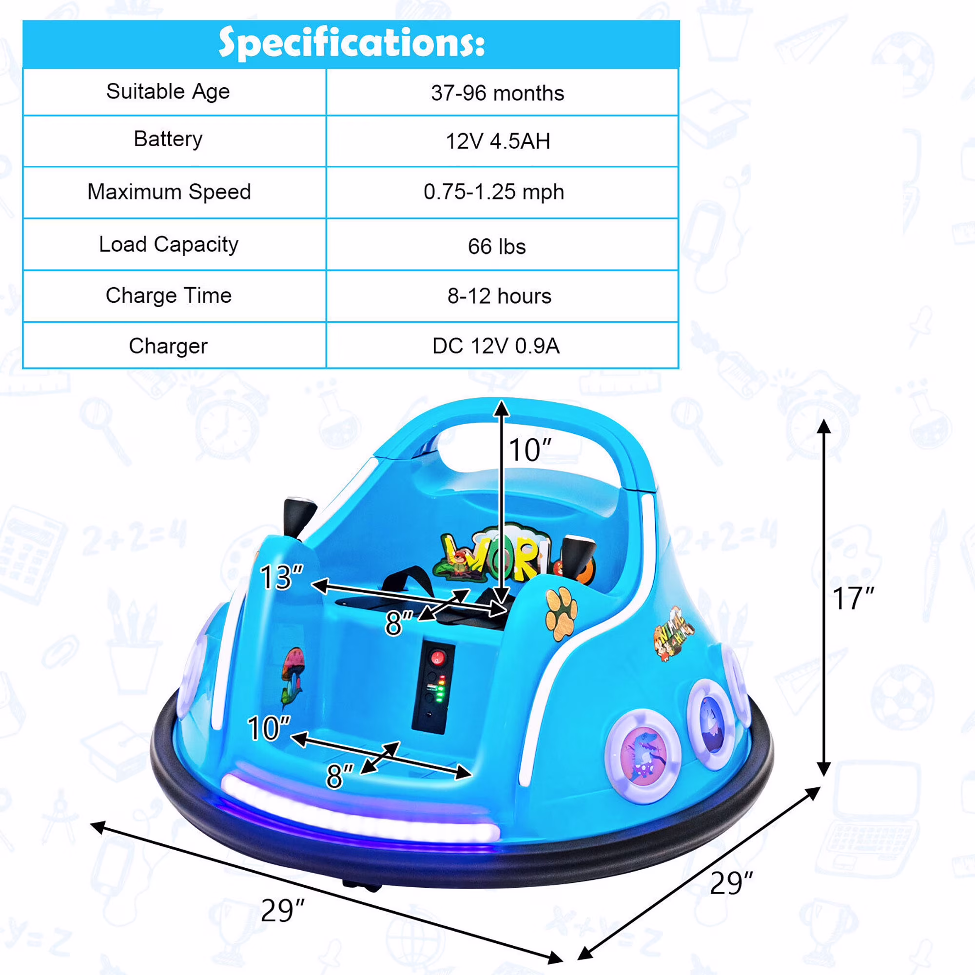 Gymax 12V Kids Ride on Bumper Car Remote Control w/ Flashing LED Light & Music Navy - Image 4