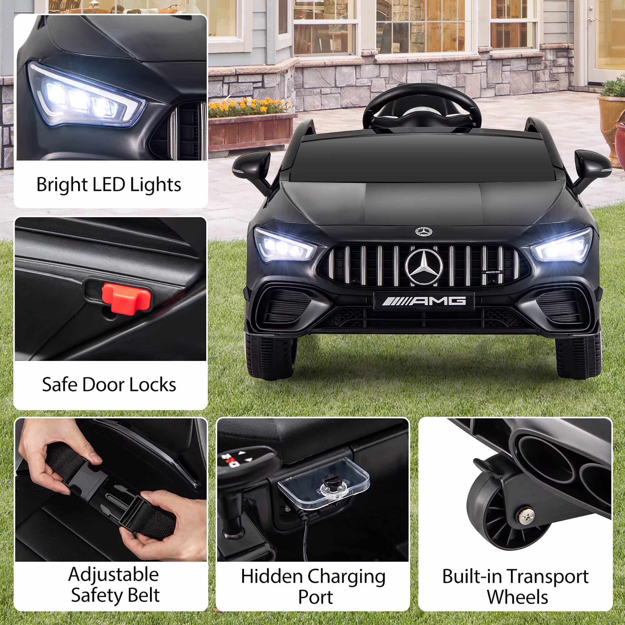 Gymax 12V Kids Ride on Car w/Remote Rocking Function Transport Wheels Lights & Music Black - Image 5