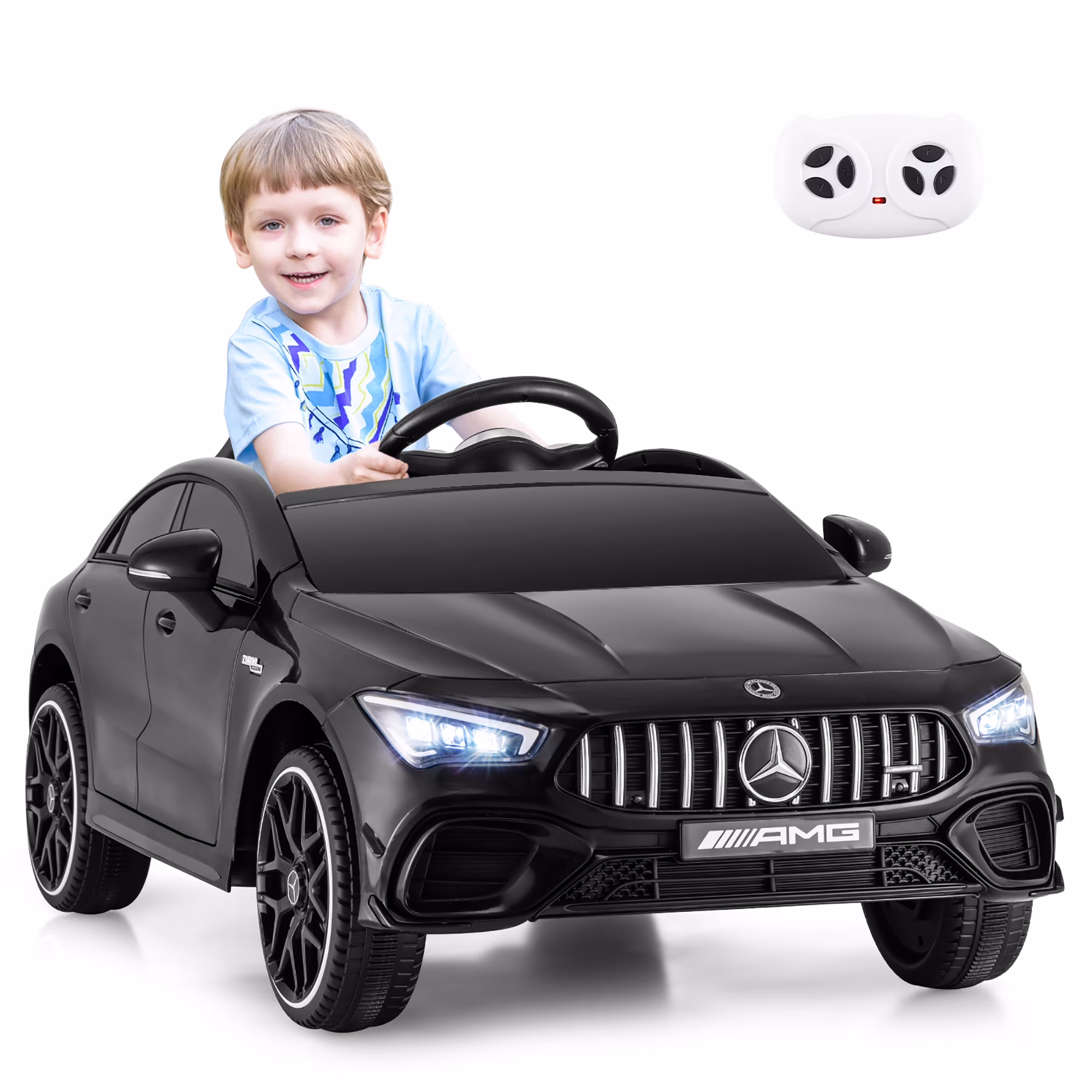 Gymax 12V Kids Ride on Car w/Remote Rocking Function Transport Wheels Lights & Music Black