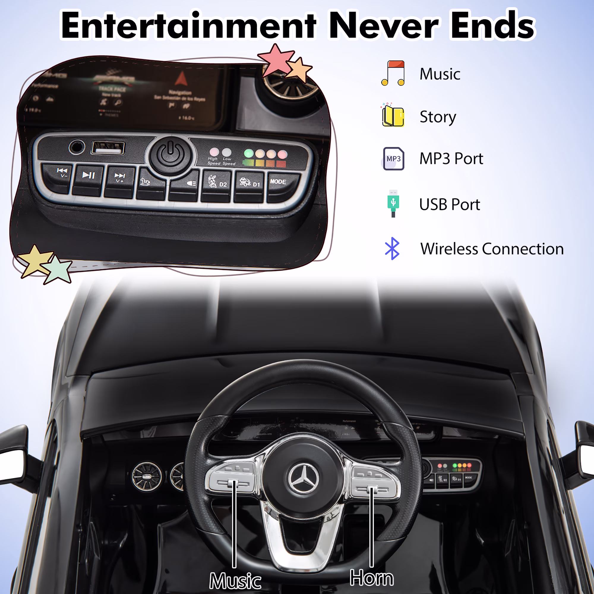 Gymax 12V Kids Ride on Car w/Remote Rocking Function Transport Wheels Lights & Music Black - Image 2