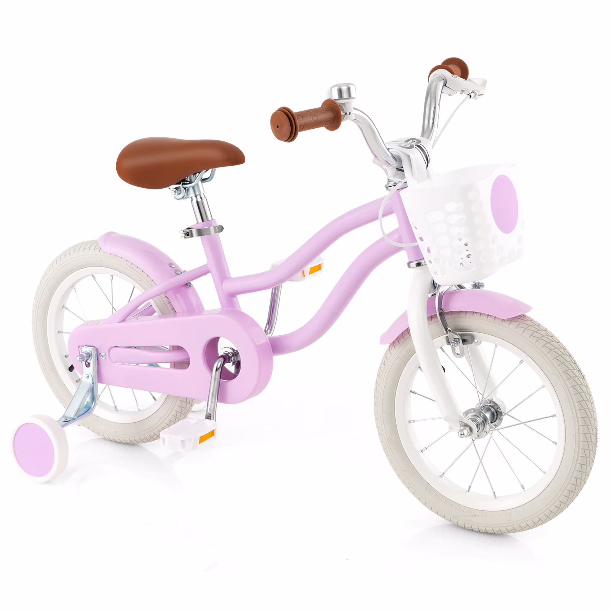 Gymax 14'' Kids Bicycle Children's Training Bicycle w/ Removable Training Wheels & Basket Purple