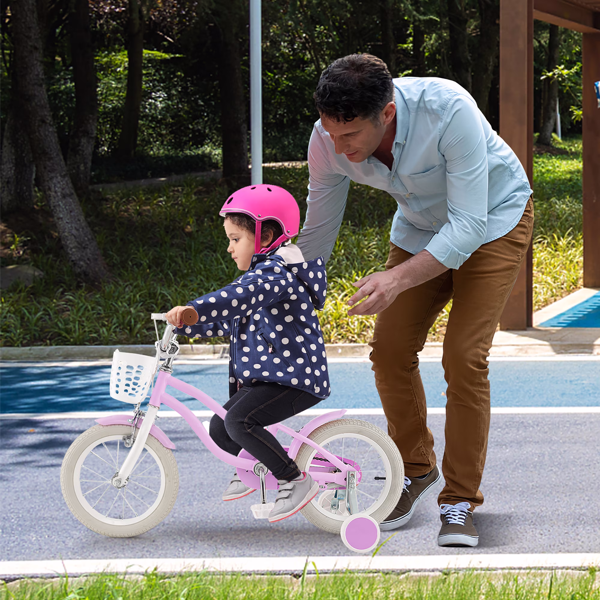 Gymax 14'' Kids Bicycle Children's Training Bicycle w/ Removable Training Wheels & Basket Purple - Image 5