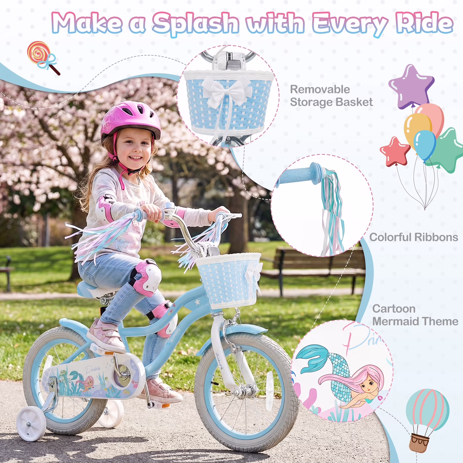 Gymax 14'' Kids Bike Toddler Bicycle w/Training Wheels Hand & Coaster Brakes Handlebar - Image 2
