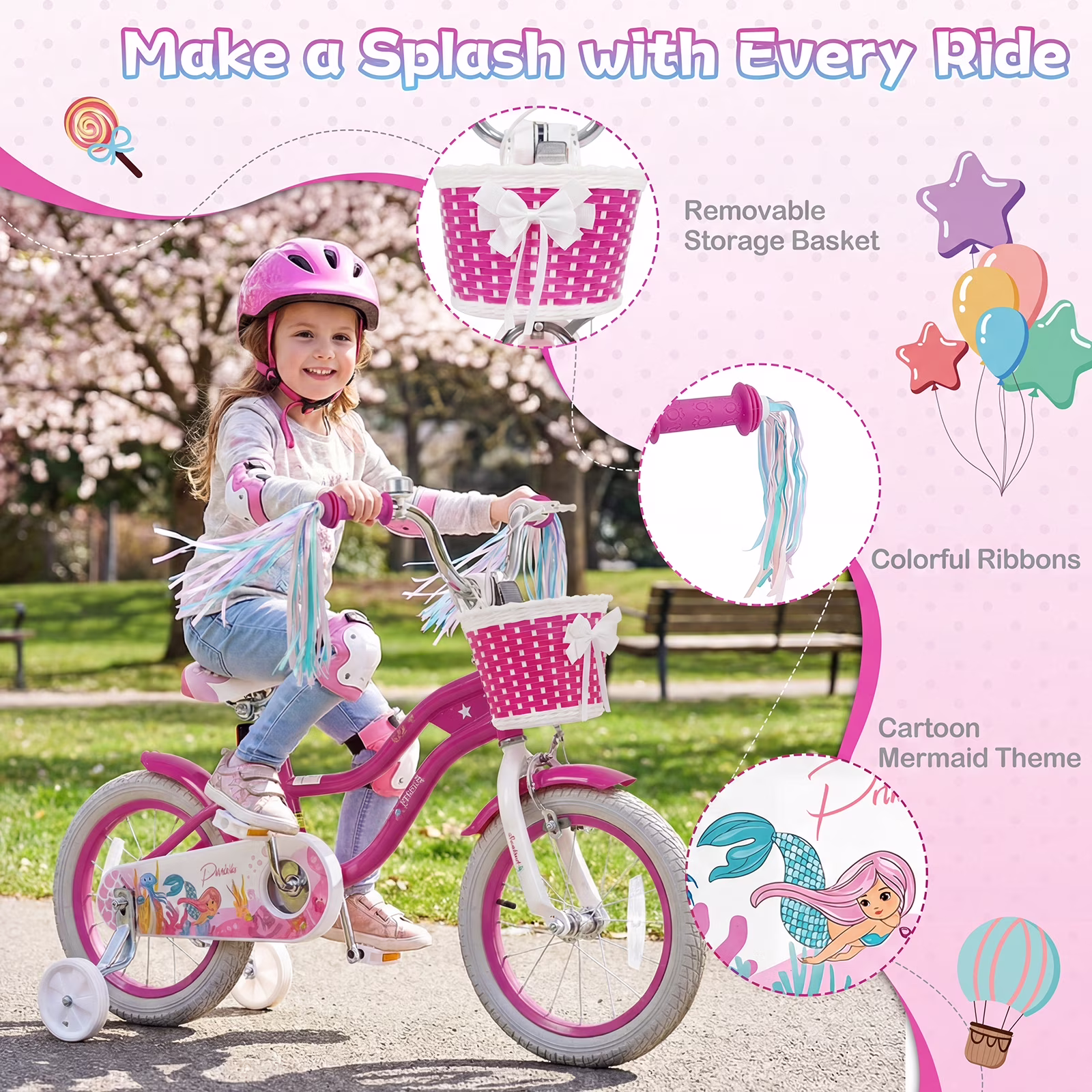 Gymax 14'' Kids Bike Toddler Bicycle w/ Training Wheels Hand & Coaster Brakes - Image 2