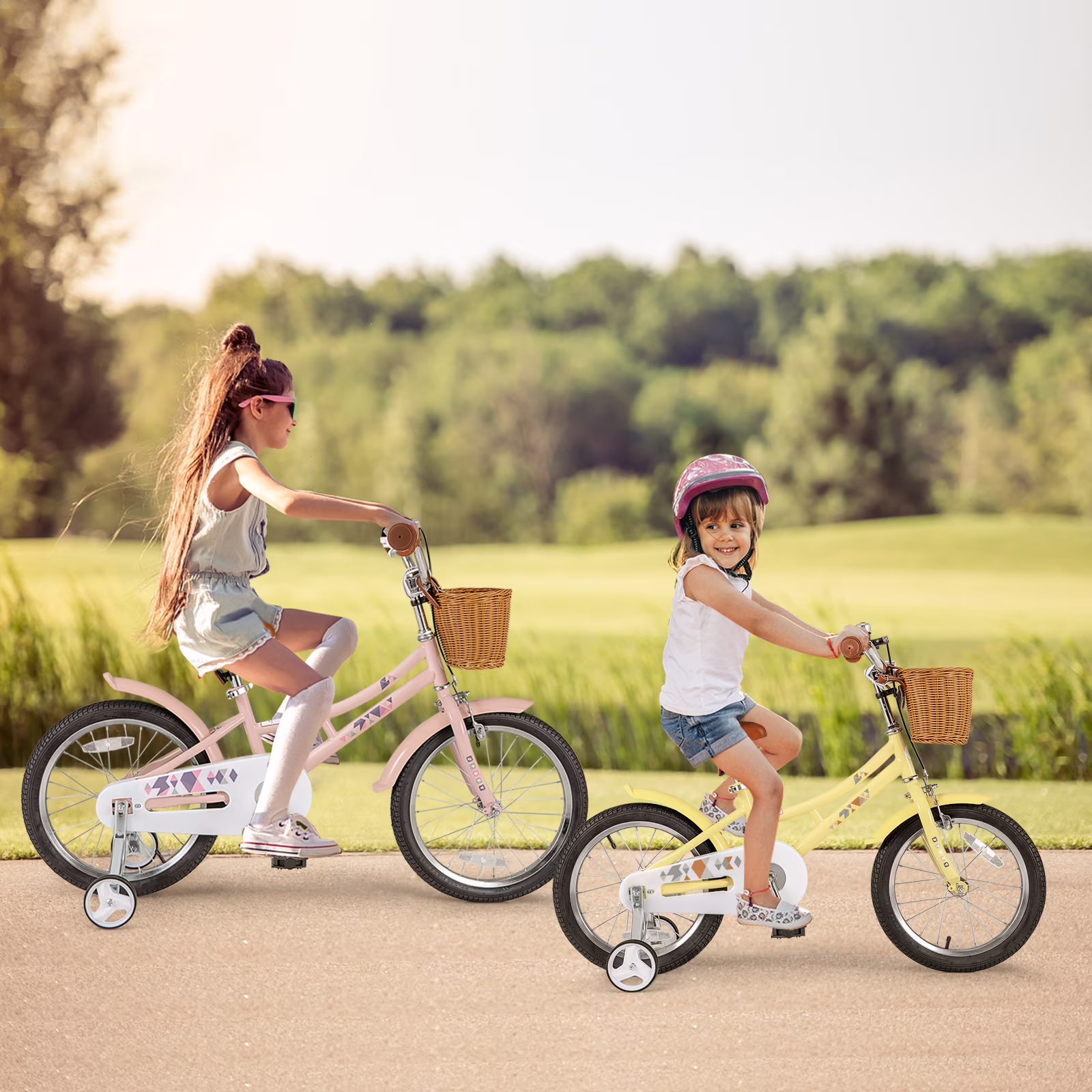 Gymax 16'' Kids Bike w/ Height Adjustable Handlebar Seat Basket Bell Training Wheels Yellow - Image 5