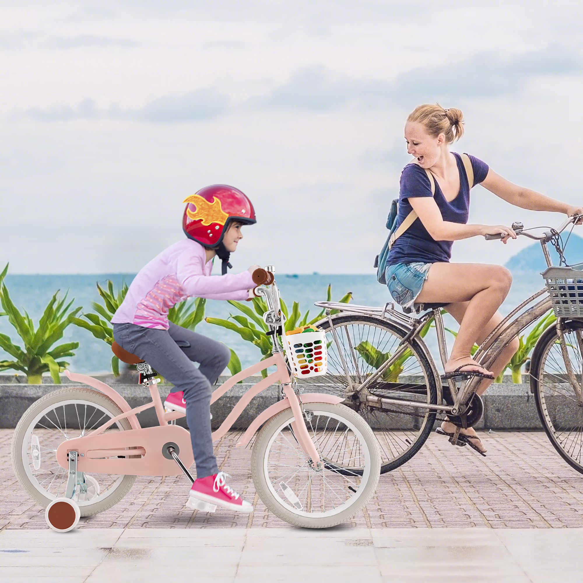 Gymax 18'' Kids Bicycle Children's Training Bicycle w/ Removable Training Wheels & Basket Pink - Image 5