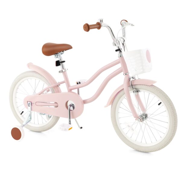 Gymax 18'' Kids Bicycle Children's Training Bicycle w/ Removable Training Wheels & Basket Pink