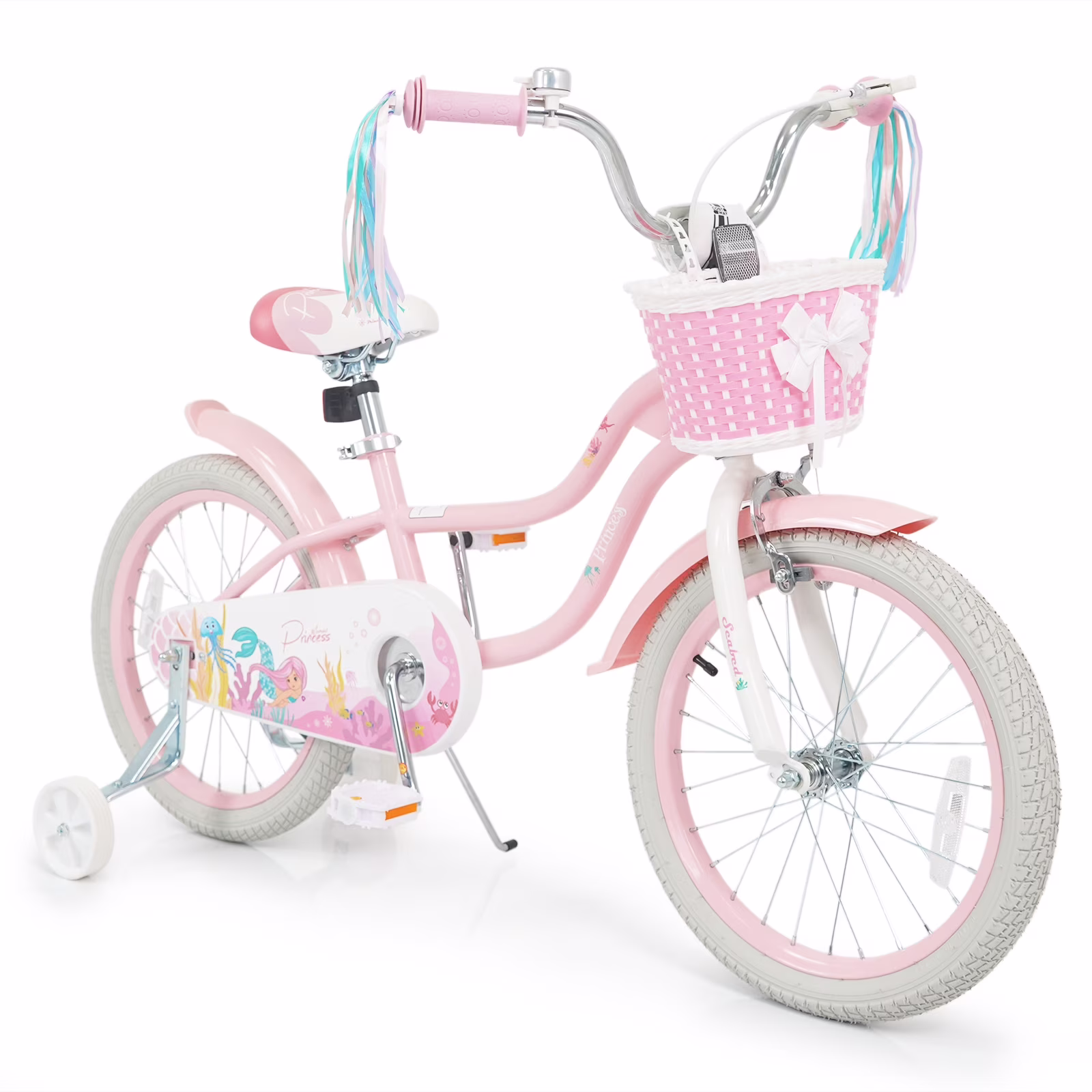 Gymax 18'' Kids Bike Toddler Bicycle w/ Training Wheels Hand & Coaster Brakes Pink