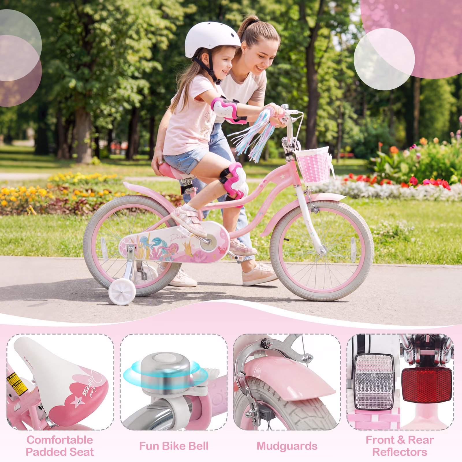 Gymax 18'' Kids Bike Toddler Bicycle w/ Training Wheels Hand & Coaster Brakes Pink - Image 3