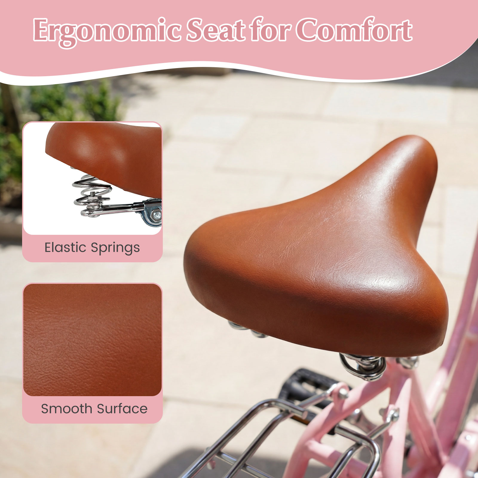 Gymax Beach Cruiser Bike 24-Inch Commuter Bike w/Adjustable Seat Woven Basket for City - Image 4
