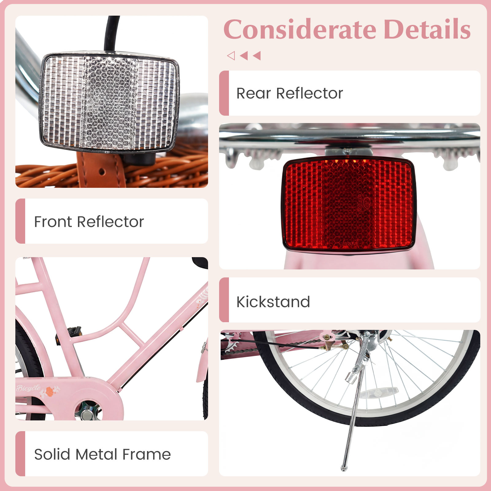 Gymax Beach Cruiser Bike 24-Inch Commuter Bike w/Adjustable Seat Woven Basket for City - Image 5