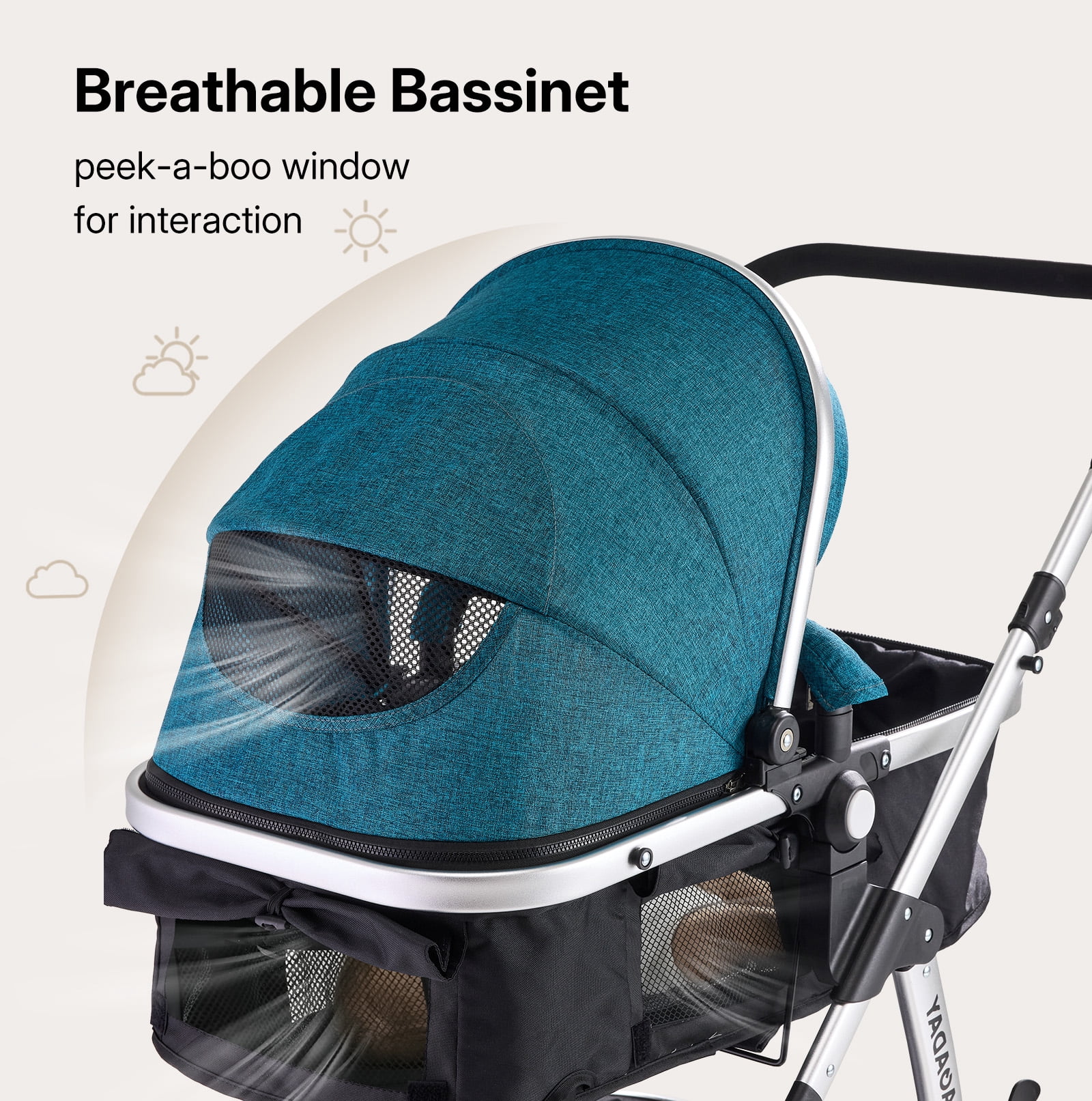 Hagaday 2-in-1 Baby Stroller, Reversible Seat, Lie-Flat Recline, Foldable Design, Adjustable Handle, Blue - Image 5