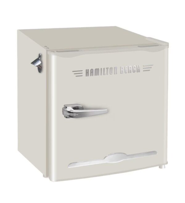 Hamilton Beach Retro 1.6 Cu. Ft. Refrigerator with Built-In Side Bottle Opener, Cream, HBF1600