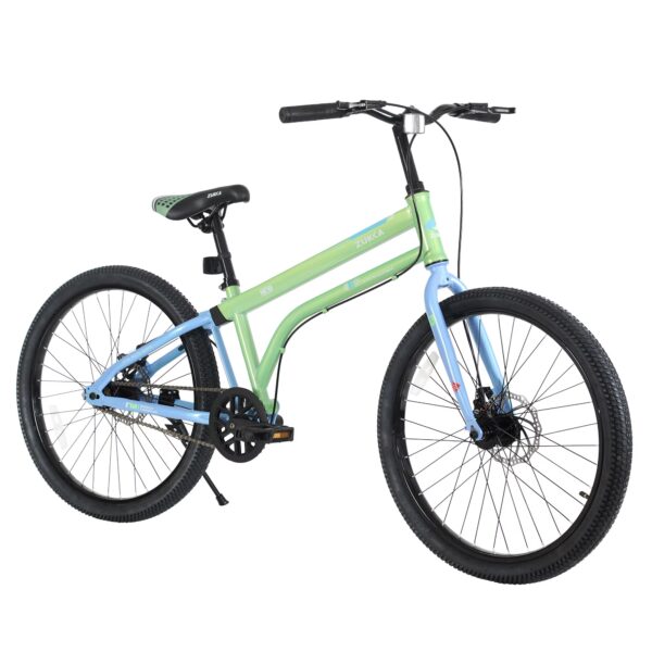 Harmie 24 Inch Kids Bike Single Speed Dual Disc Brakes Lightweight Steel Frame for Teens Ages 10+ Boys Girls Blue Green Bicycle