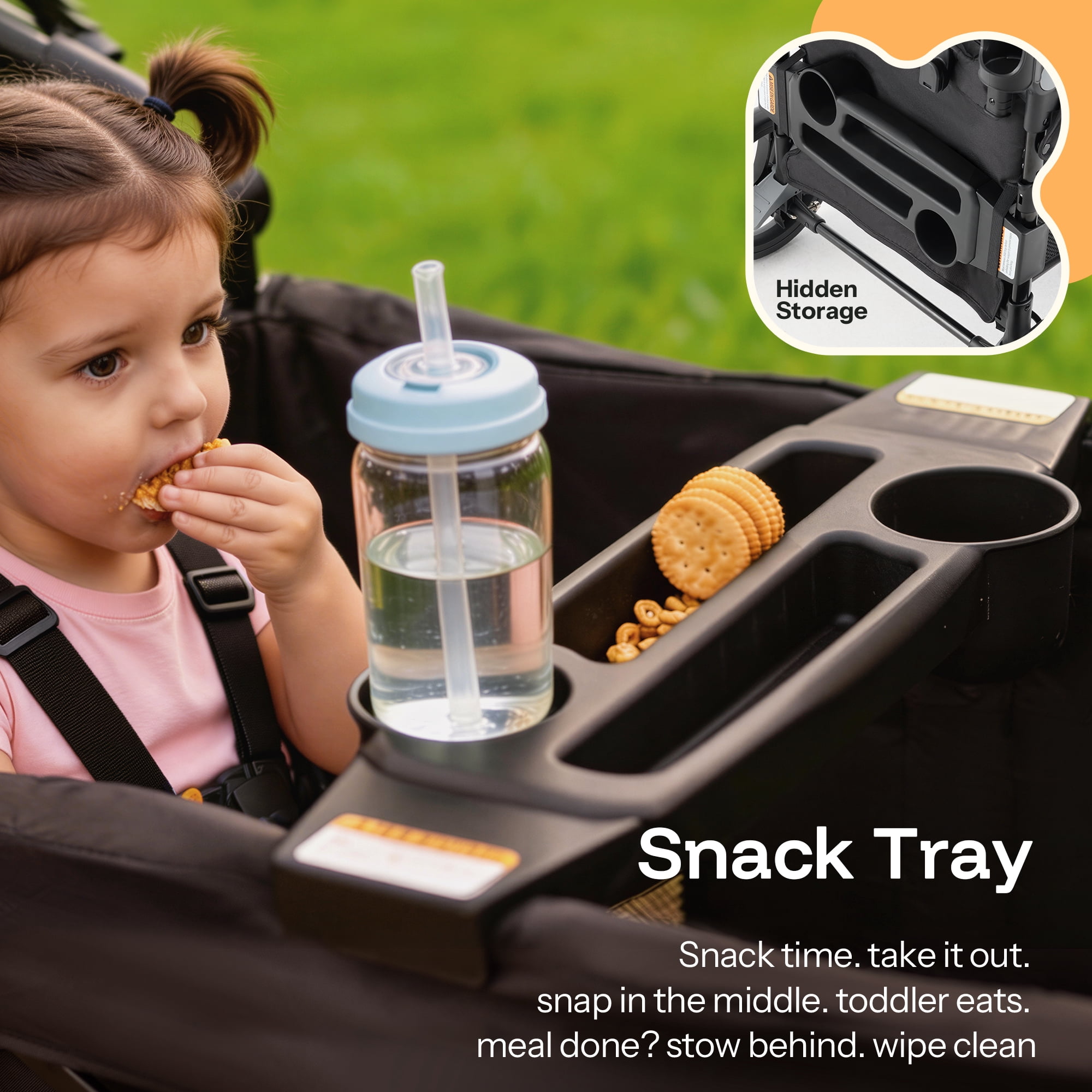 HARPPA Foldable Wagon Stroller for 2 Toddlers with Pull & Push Handle, Canopy, 32.9lbs, Black - Image 4