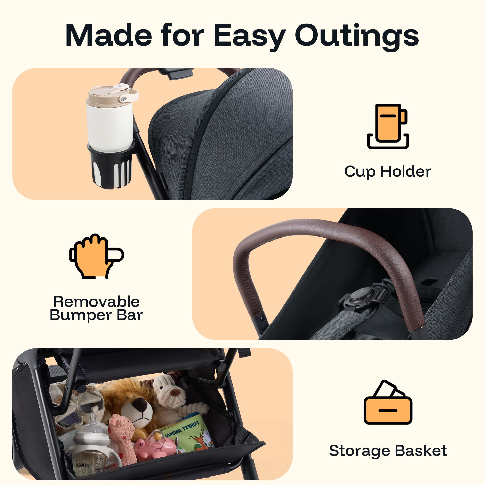 HARPPA Lightweight Toddler Stroller,One-Hand Fold & Self-Standing, Compact Travel Stroller with Canopy,Black - Image 5
