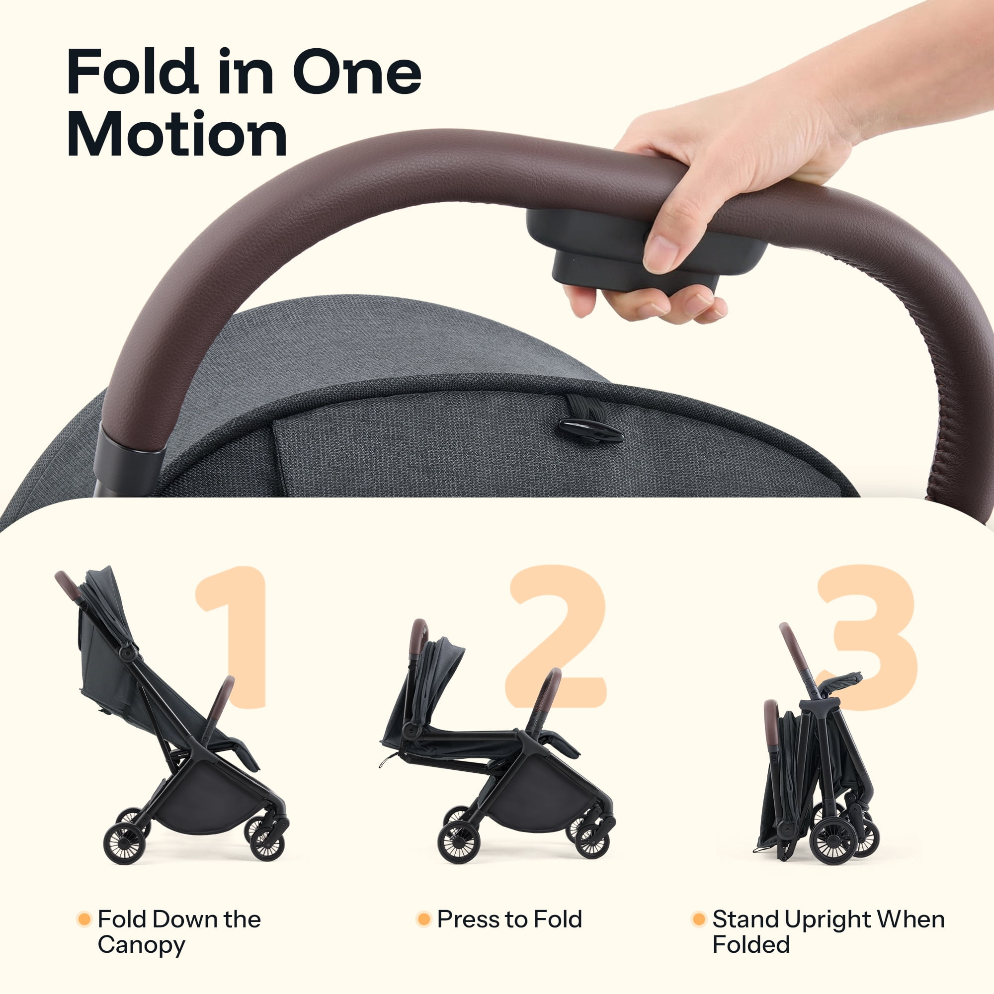 HARPPA Lightweight Toddler Stroller,One-Hand Fold & Self-Standing, Compact Travel Stroller with Canopy,Black - Image 3