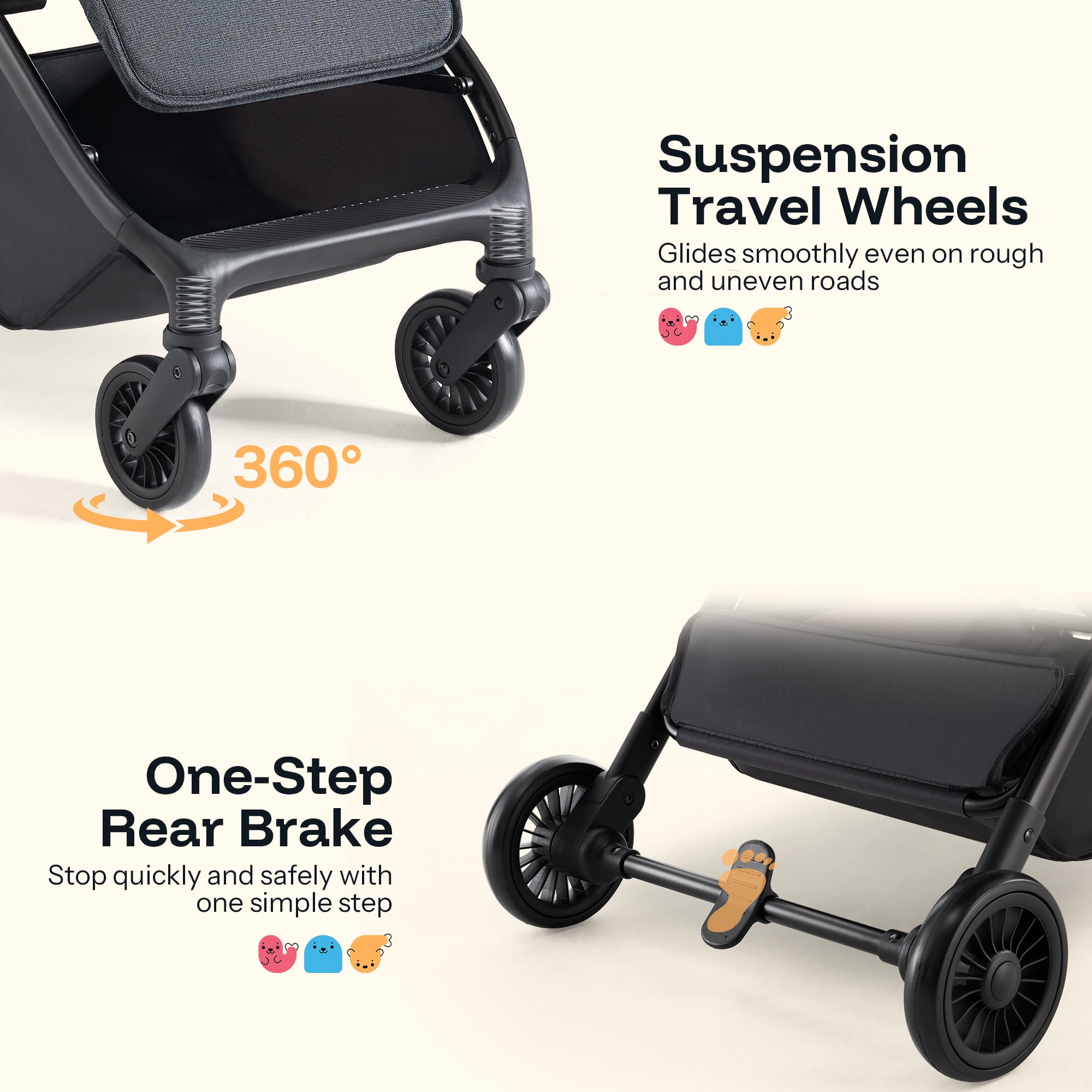 HARPPA Lightweight Toddler Stroller,One-Hand Fold & Self-Standing, Compact Travel Stroller with Canopy,Black - Image 4