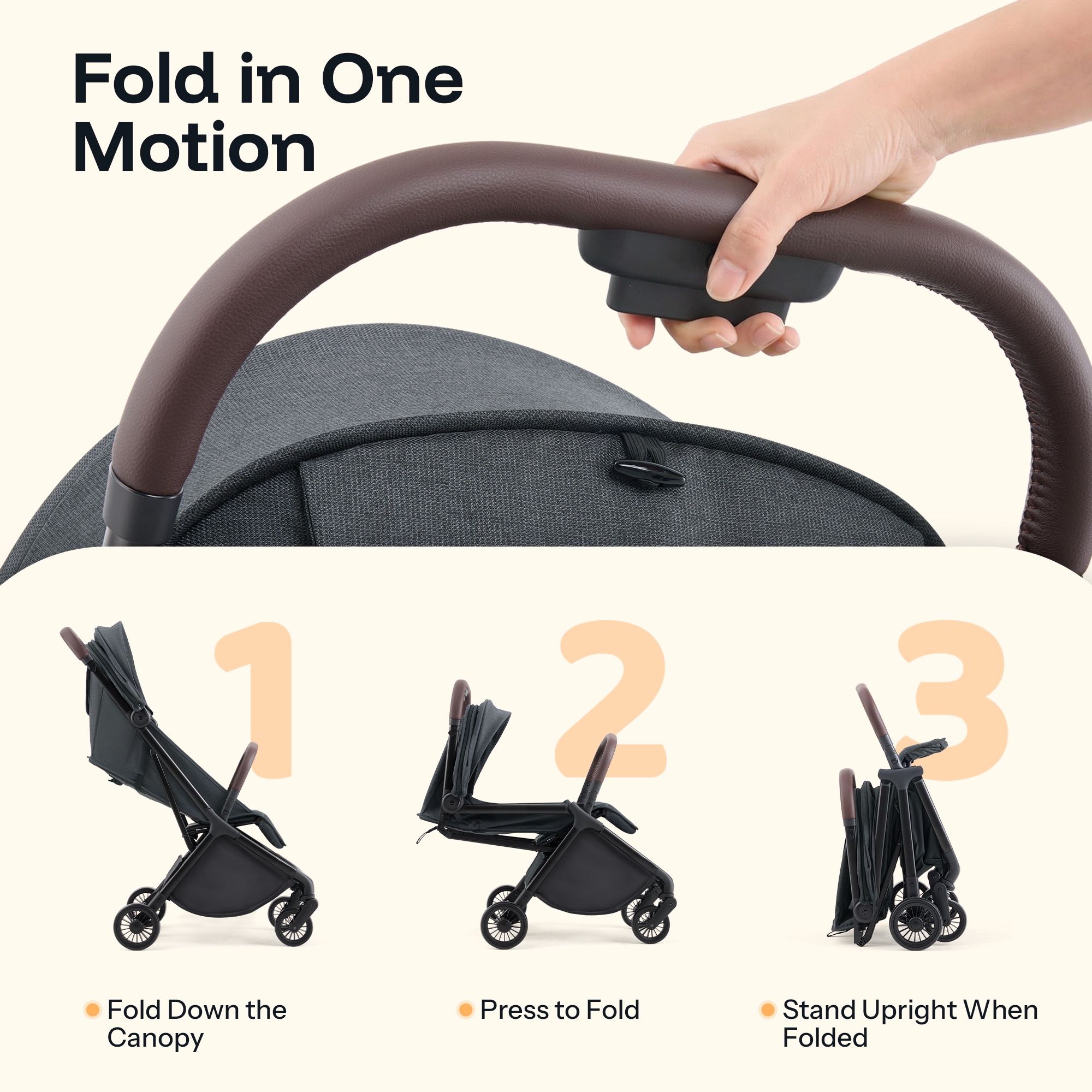 HARPPA Lightweight Travel Stroller for Toddler, One-Hand Fold & Self-Standing, 15.4 lbs, Black - Image 3