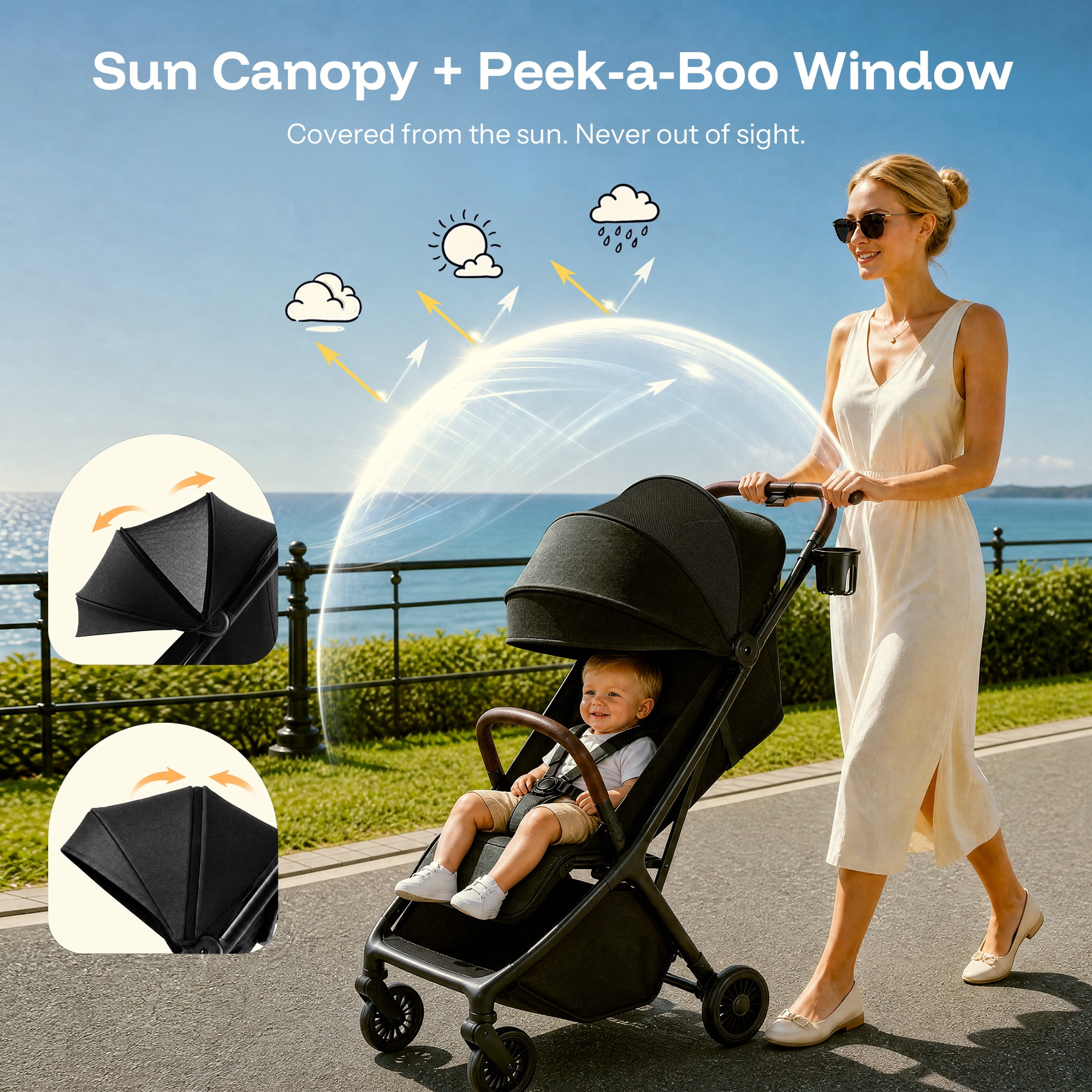 HARPPA Lightweight Travel Stroller for Toddler, One-Hand Fold & Self-Standing, 15.4 lbs, Black - Image 5