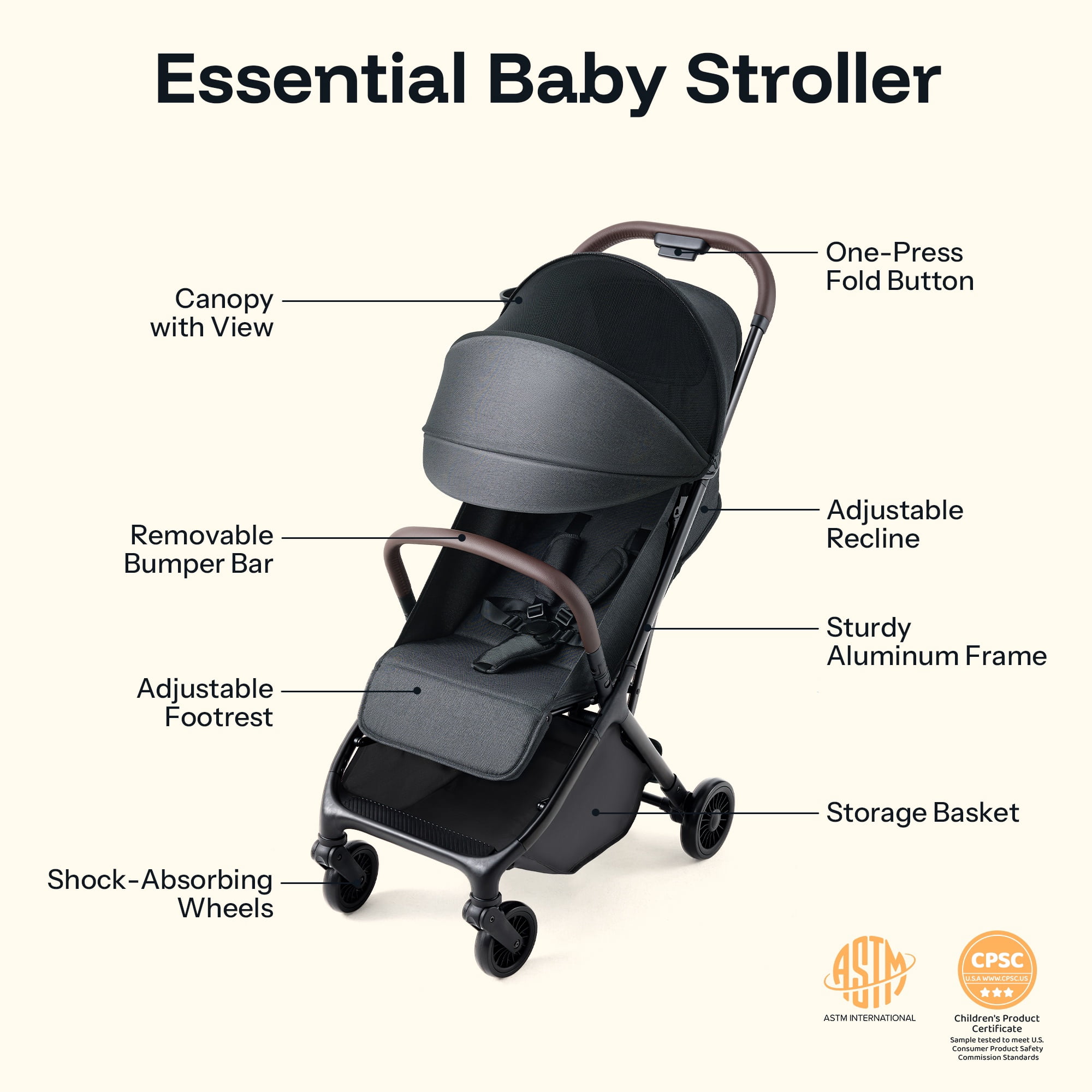 HARPPA Lightweight Travel Stroller for Toddler, One-Hand Fold & Self-Standing, 15.4 lbs, Black - Image 4