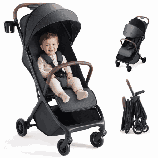 HARPPA Lightweight Travel Stroller for Toddler, One-Hand Fold & Self-Standing, 15.4 lbs, Black
