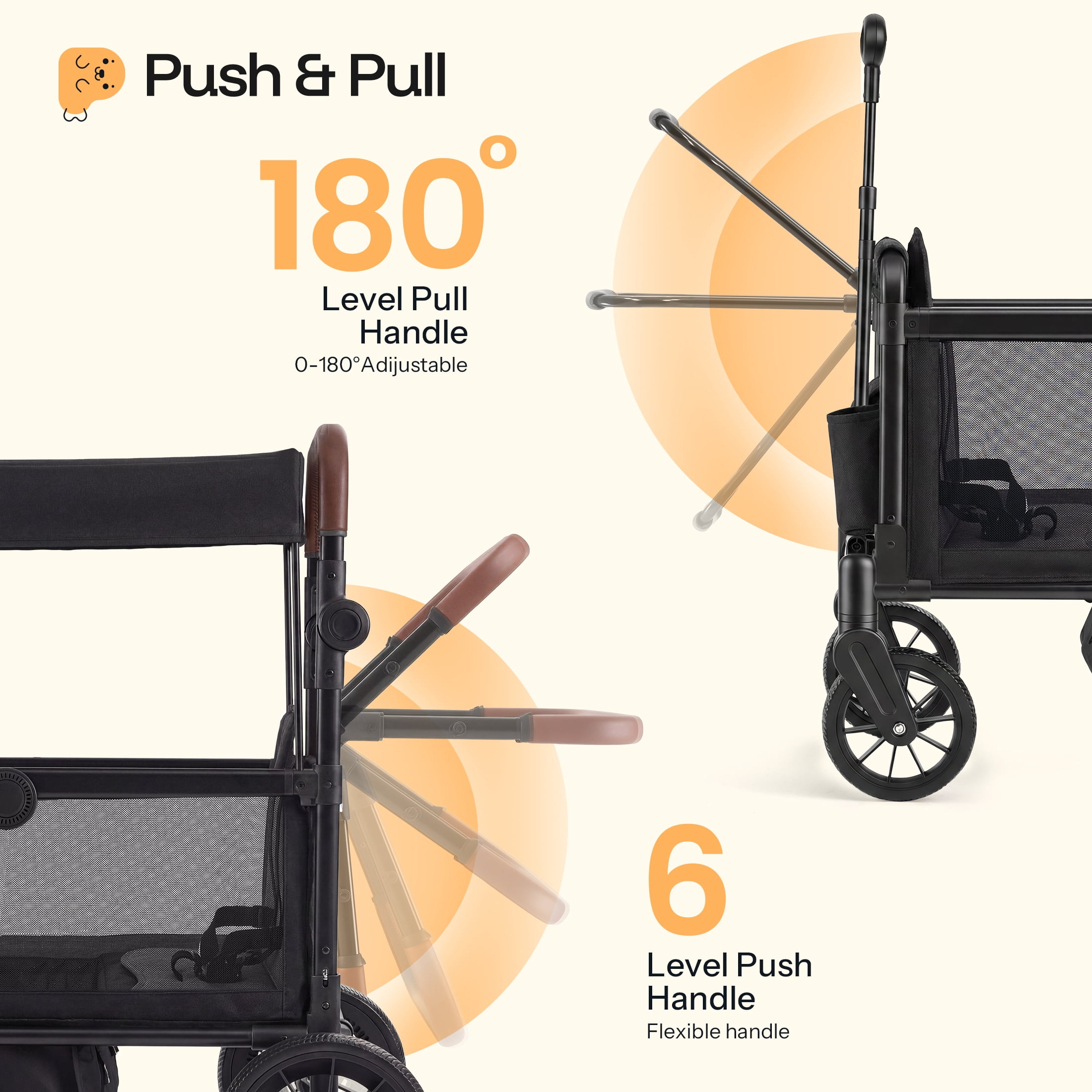 HARPPA Stroller Wagon for 2 Kids, Foldable Wagon Stroller with 5-Point Harness, Bench Seat, Outdoor Toddler Stroller, Black - Image 2
