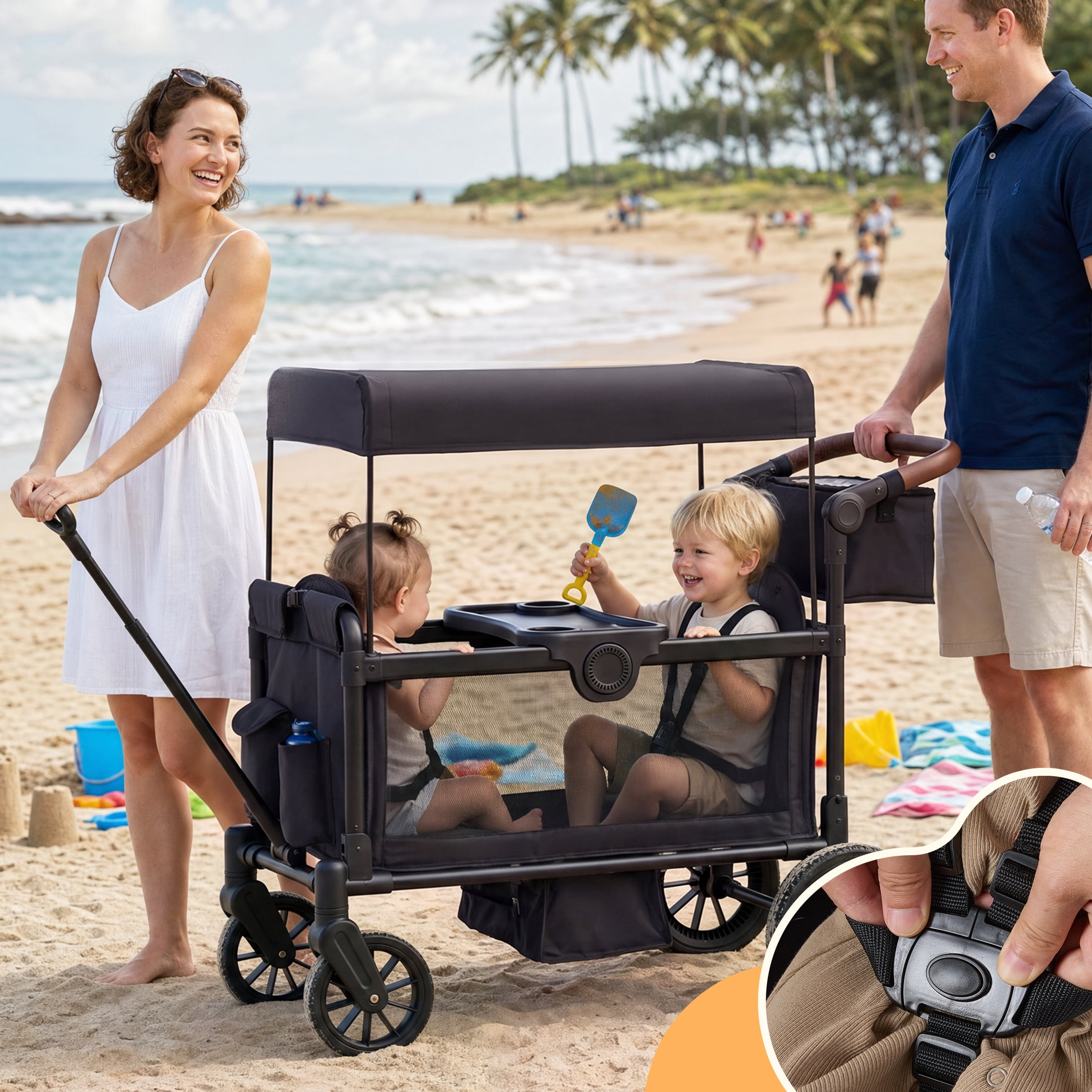 HARPPA Wagon Stroller for 2 Kids with 5-Point Harness, Bench Seat, Outdoor Toddler Stroller, Black - Image 4