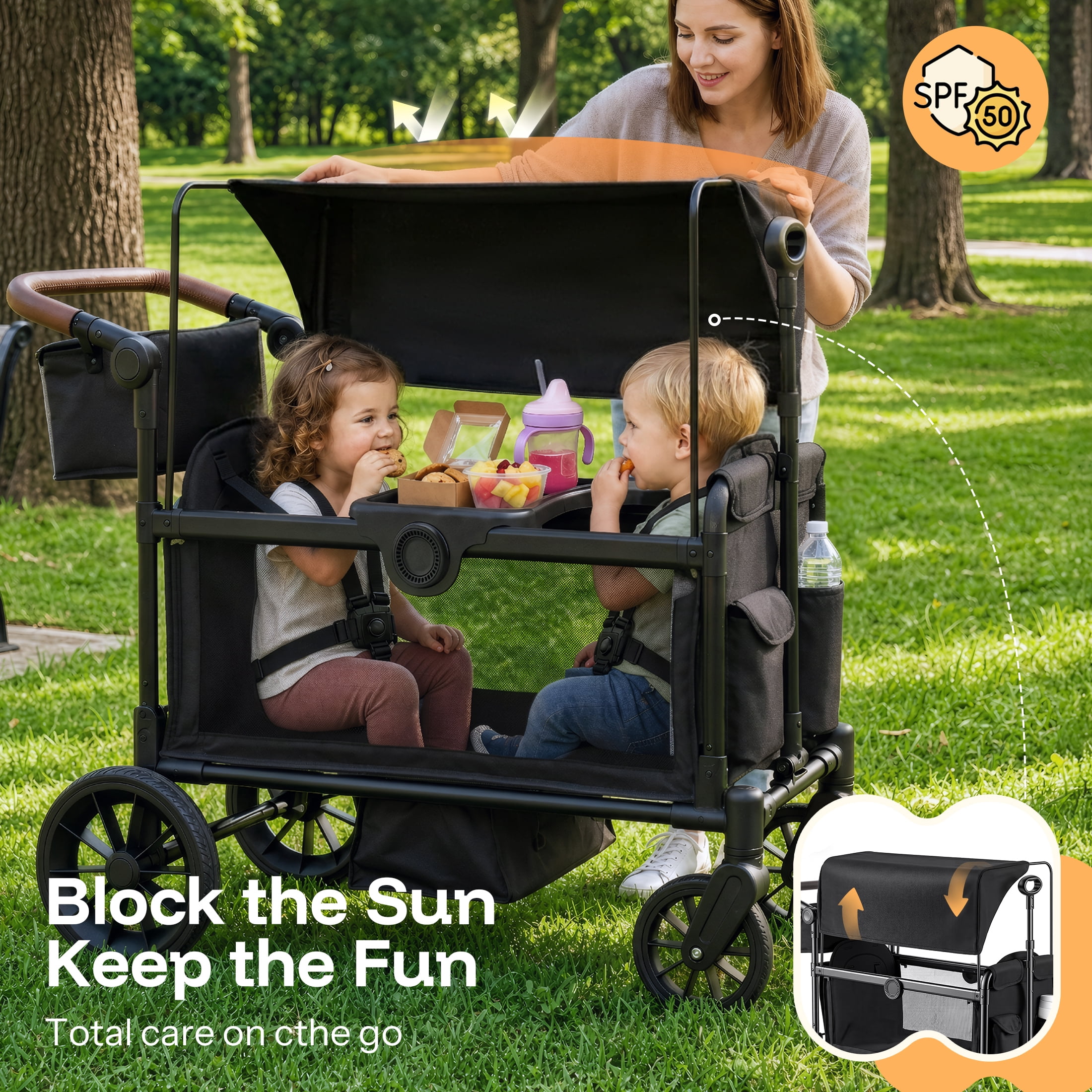 HARPPA Wagon Stroller for 2 Kids with 5-Point Harness, Bench Seat, Outdoor Toddler Stroller, Black - Image 5