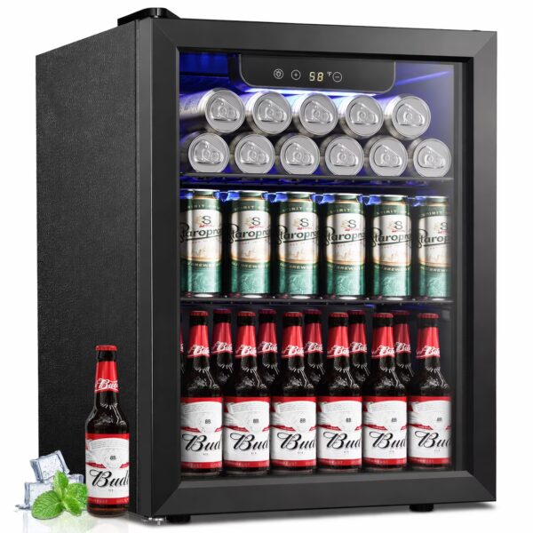 Havato 1.7 cu.ft 16 Bottle Wine Cellar, 67 Cans Beverage Refrigerator w/ Glass Door & Adjustable Removable Shelves, Black