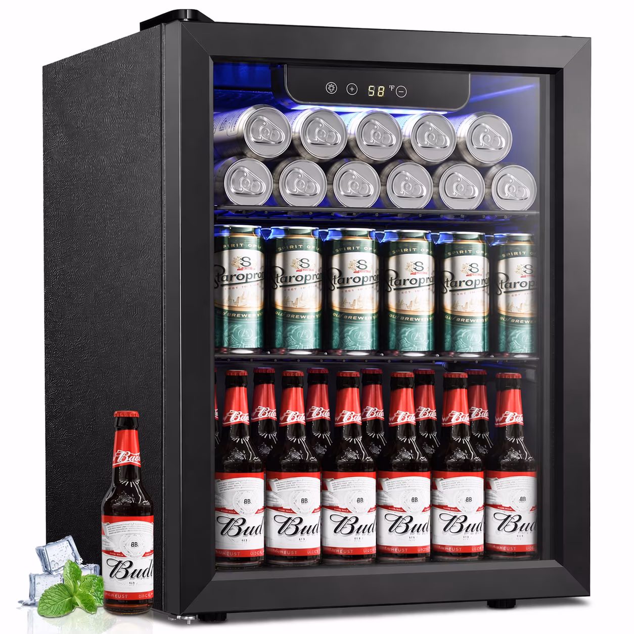 Havato 1.7 cu.ft 16 Bottle Wine Cellar, 67 Cans Beverage Refrigerator w/ Glass Door & Adjustable Removable Shelves, Black