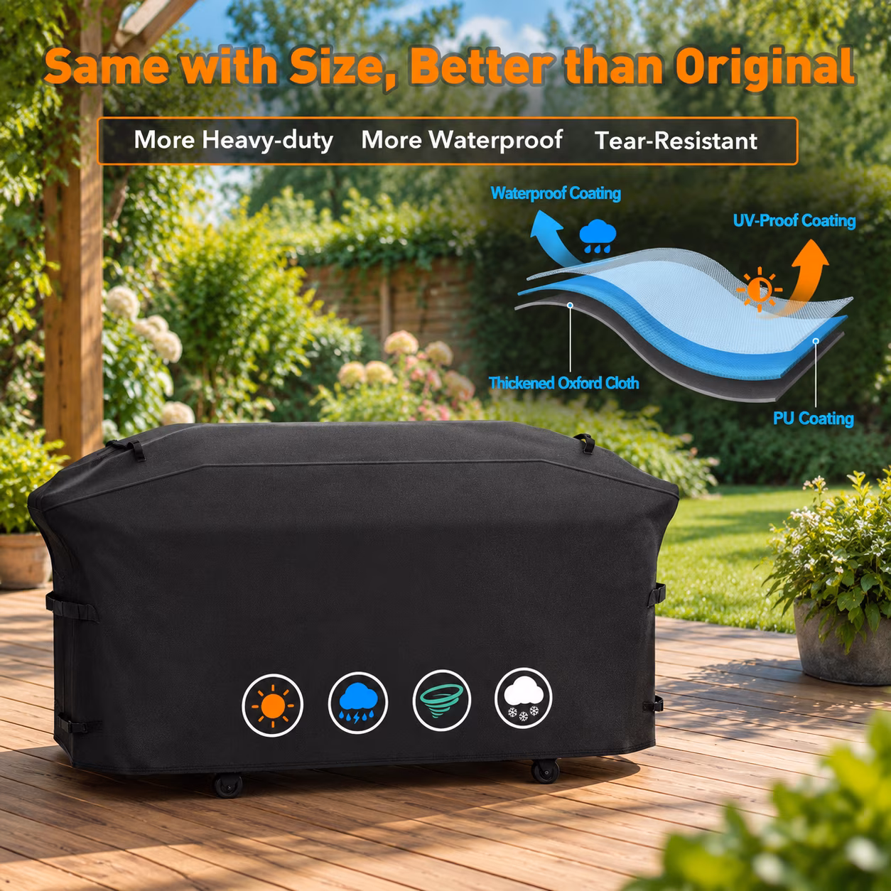 Heavy Duty 600D Polyester Grill Cover for Flatrock 3 Zone, Compatible with Traeger 33-inch and Blackstone 28-inch Grills - Image 2