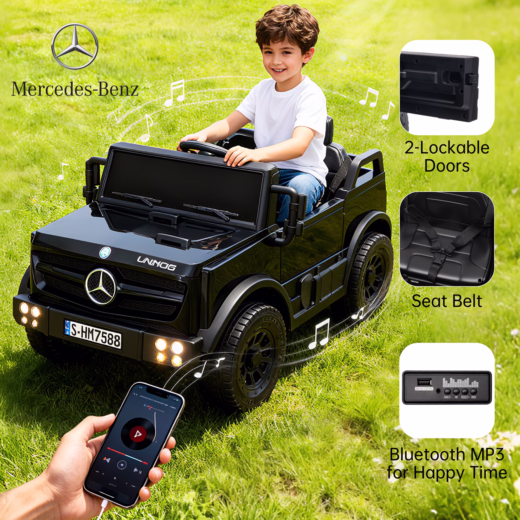 HEIMILI 12V Ride on Toys Electric Car,Licensed Mercedes-Benz Unimog w/Parent Remote Control,Age for 1-4 Boys,Girls,Kids,Black - Image 2