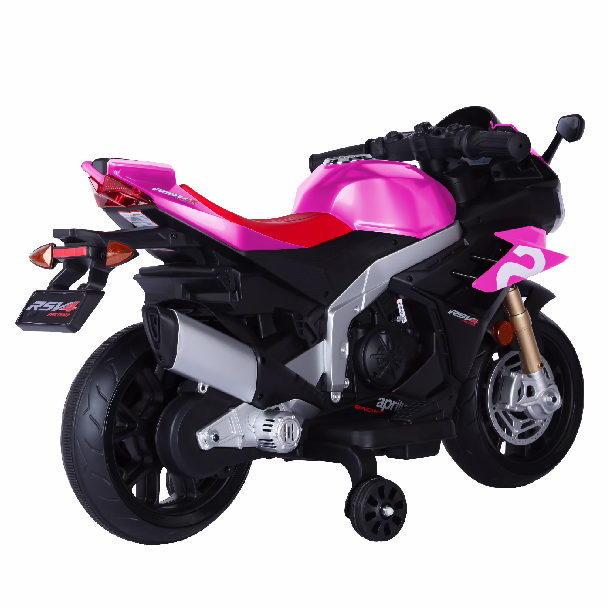HEIMILI Girl Pink 12V Ride on Motorcycle Auxiliary Wheels Aprilia Motorbike 3mph for Kids w/Bluetooth LED Lights - Image 3