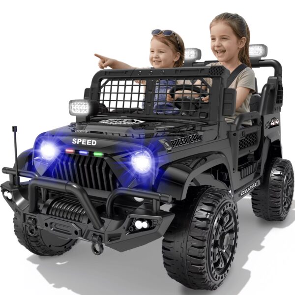 HHVEL 24V 7AH Power-Wheels with Remote Control, Ride on Cars for Big Kids, 2 Seater Electric Car for Kids,4 Motors,Bluetooth,LED Light,Black