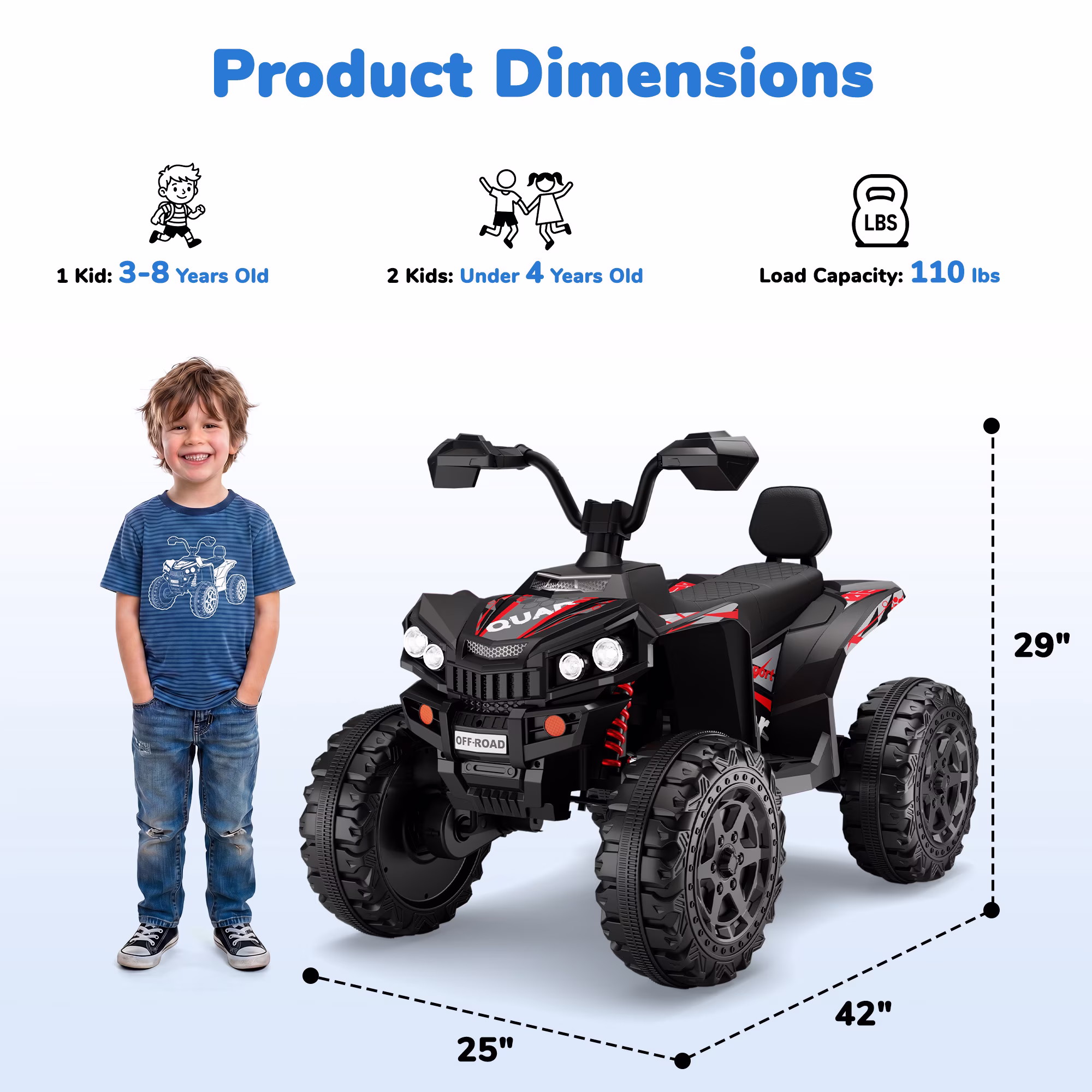 Hijoke 24V 4WD Kids Ride On ATV, 800W Electric 4-Wheeler with 2 Seats, Max 5 MPH, Ages 3-8, Blue - Image 5