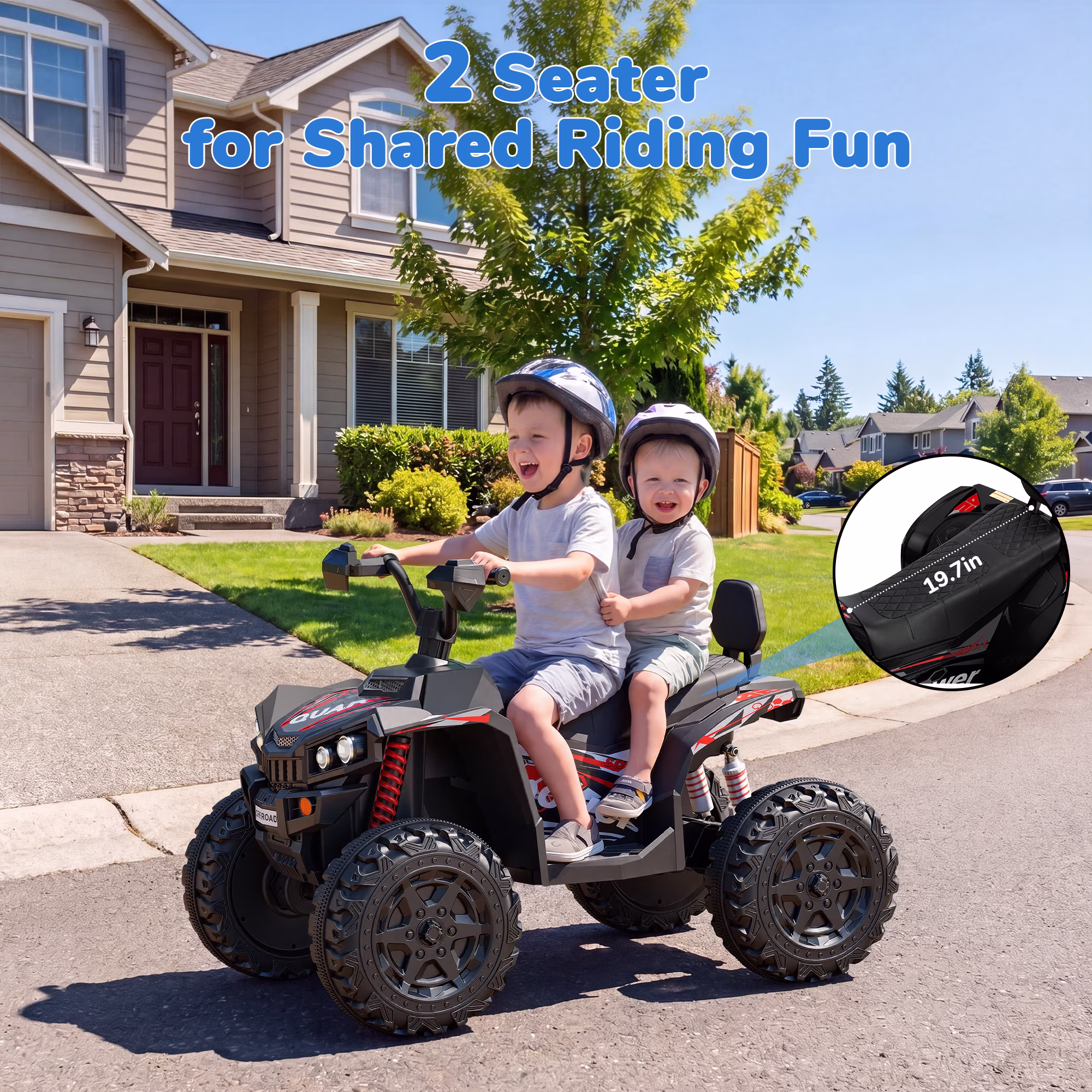 Hijoke 24V 4WD Kids Ride On ATV, 800W Electric 4-Wheeler with 2 Seats, Max 5 MPH, Ages 3-8, Blue - Image 3
