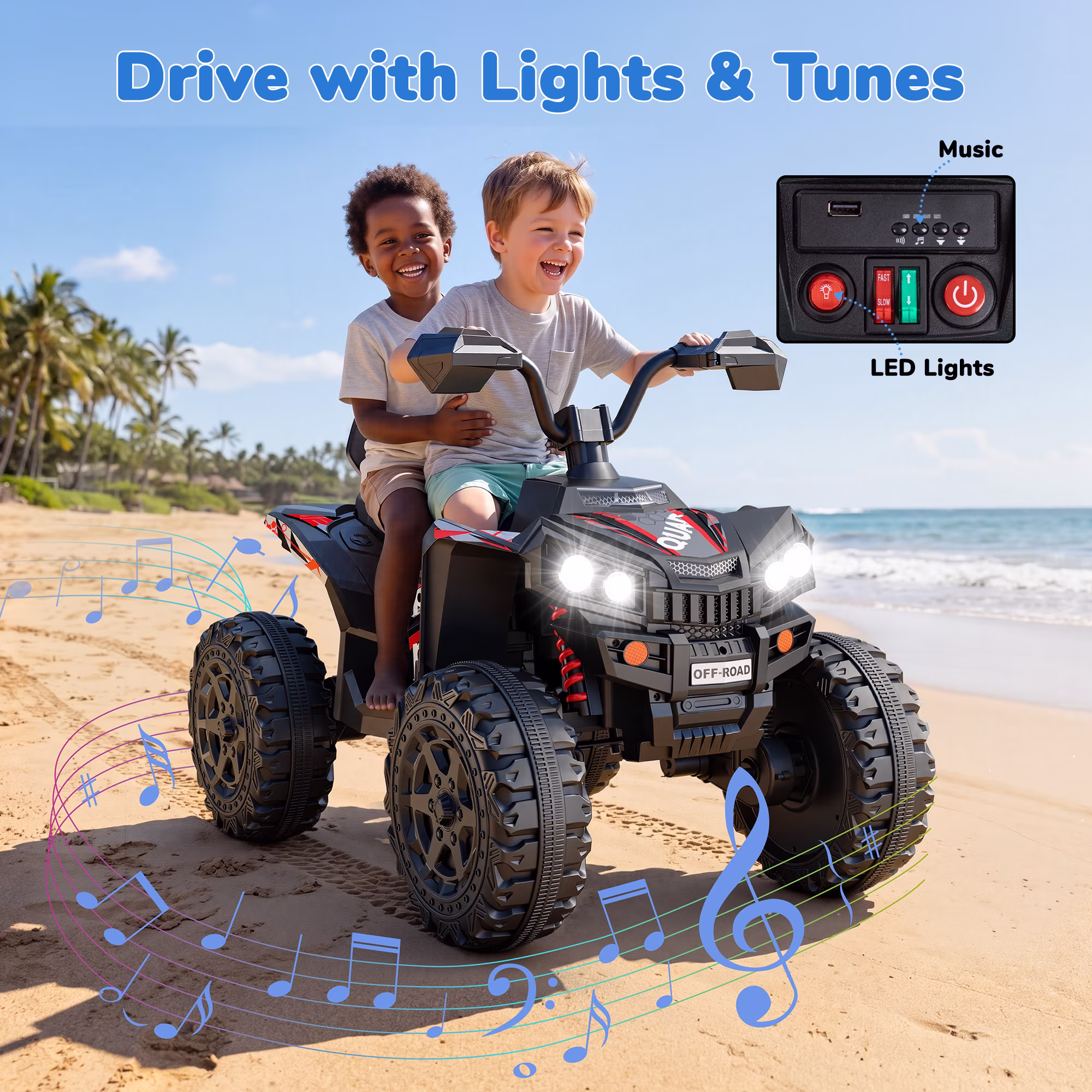 Hijoke 24V 4WD Kids Ride On ATV, 800W Electric 4-Wheeler with 2 Seats, Max 5 MPH, Ages 3-8, Blue - Image 4