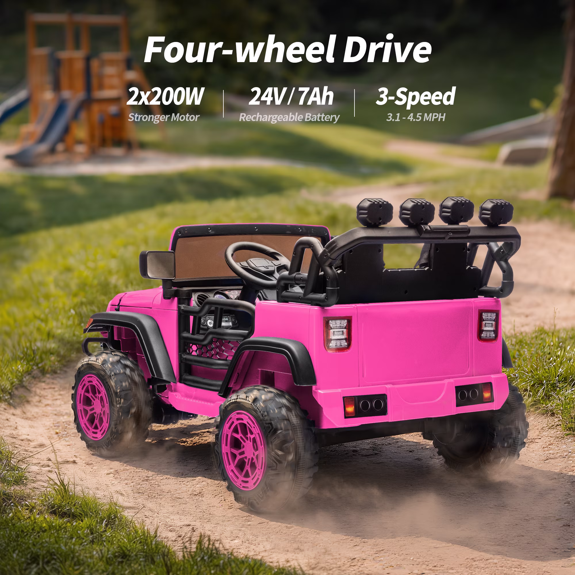 Hikiddo 2-Seater 24V Kids Ride-on-Car, 400W Electric Ride on Toy Car w/Remote, Bluetooth & LED Lights - Pink - Image 5