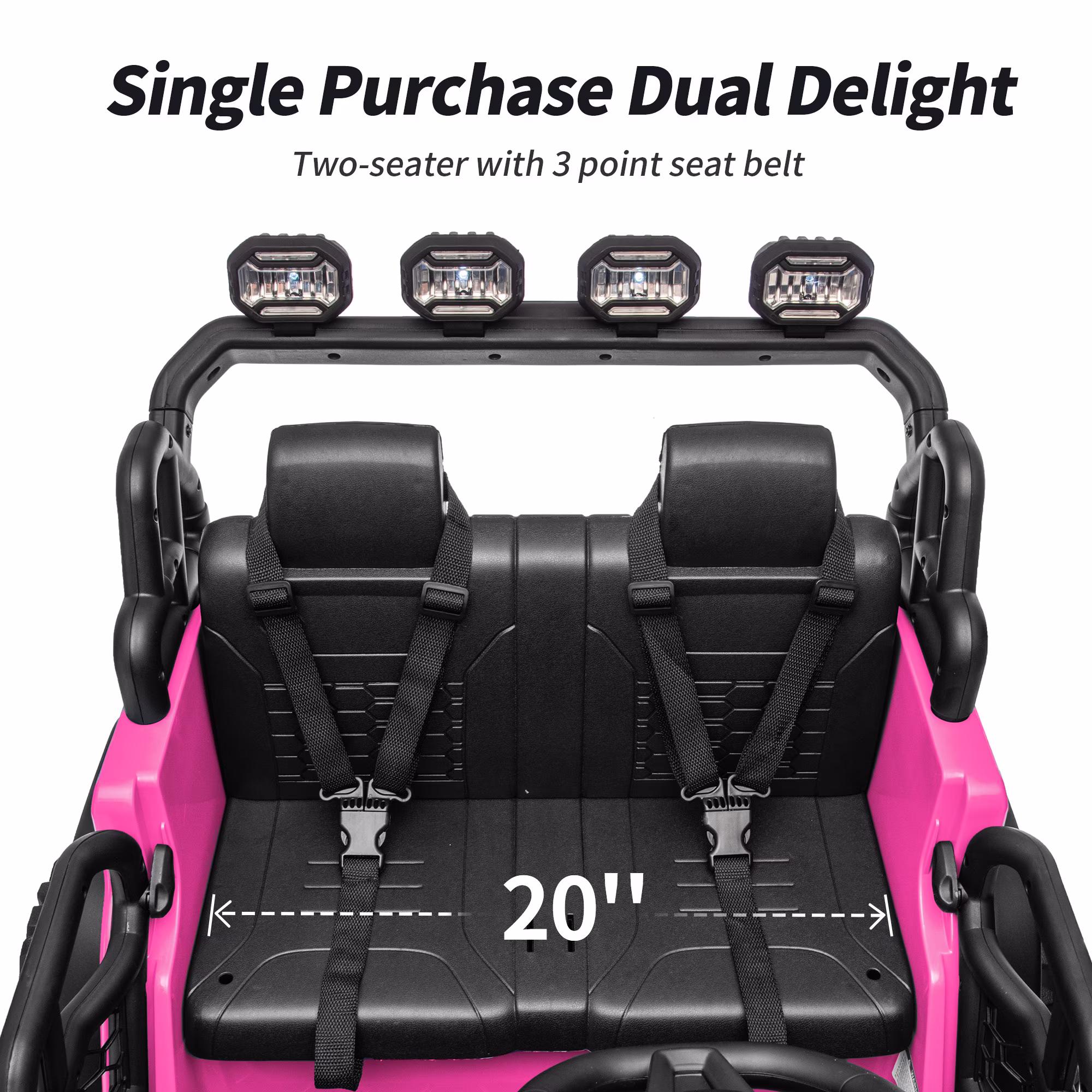 Hikiddo 2-Seater 24V Kids Ride-on-Car, 400W Electric Ride on Toy Car w/Remote, Bluetooth & LED Lights - Pink - Image 3