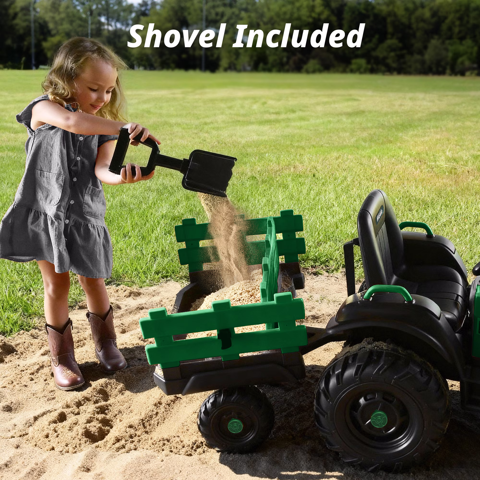 Hikiddo 24 Volt Ride on Toys, Kids Electric Ride On Tractor with Trailer - Green - Image 3