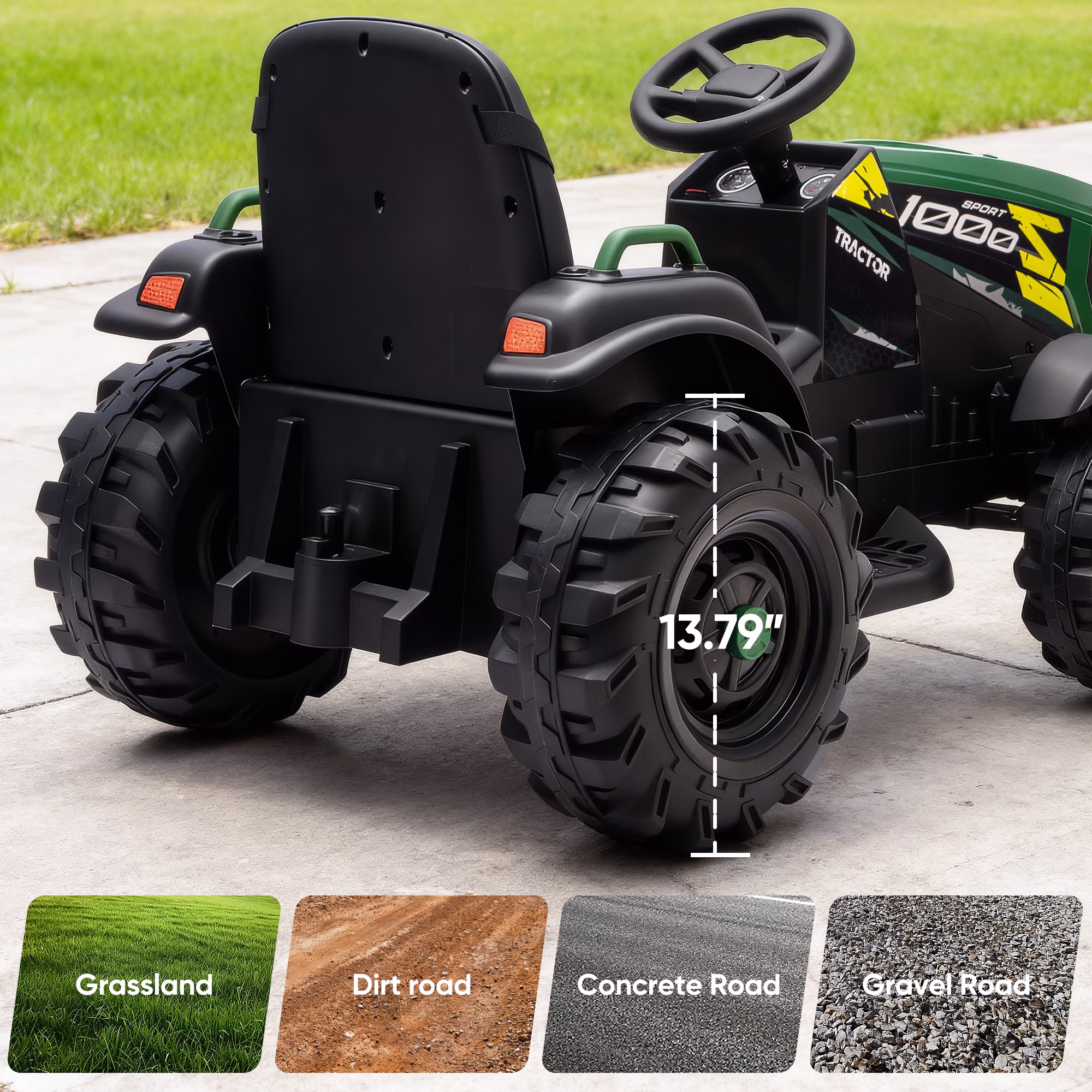 Hikiddo 24 Volt Ride on Toys, Kids Electric Ride On Tractor with Trailer - Green - Image 2