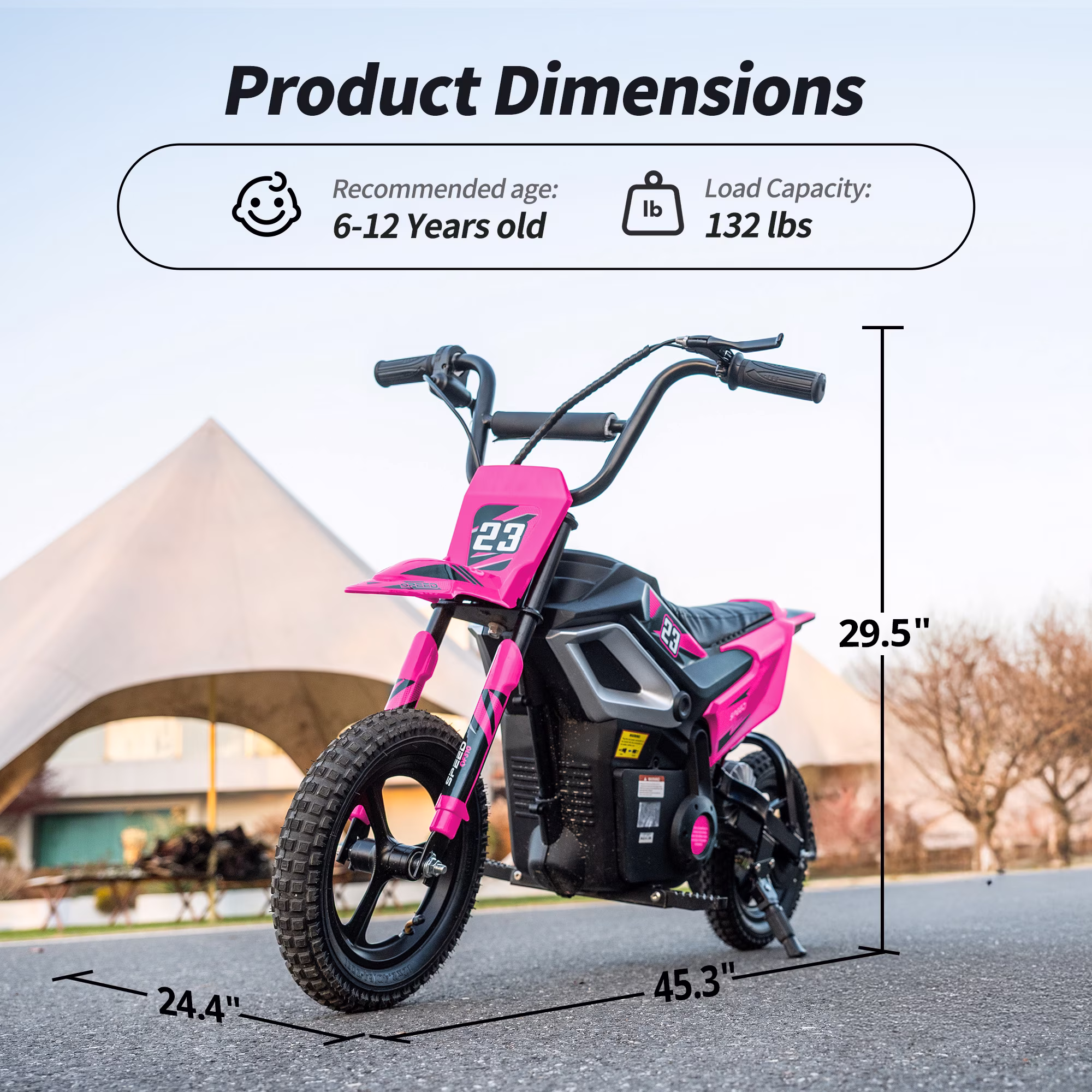 Hikiddo 24V Electric Dirt Bike, 250W Kids Ride on Toys for Kids 6-12, w/Rear Suspension and Bluetooth - Hot Pink - Image 4