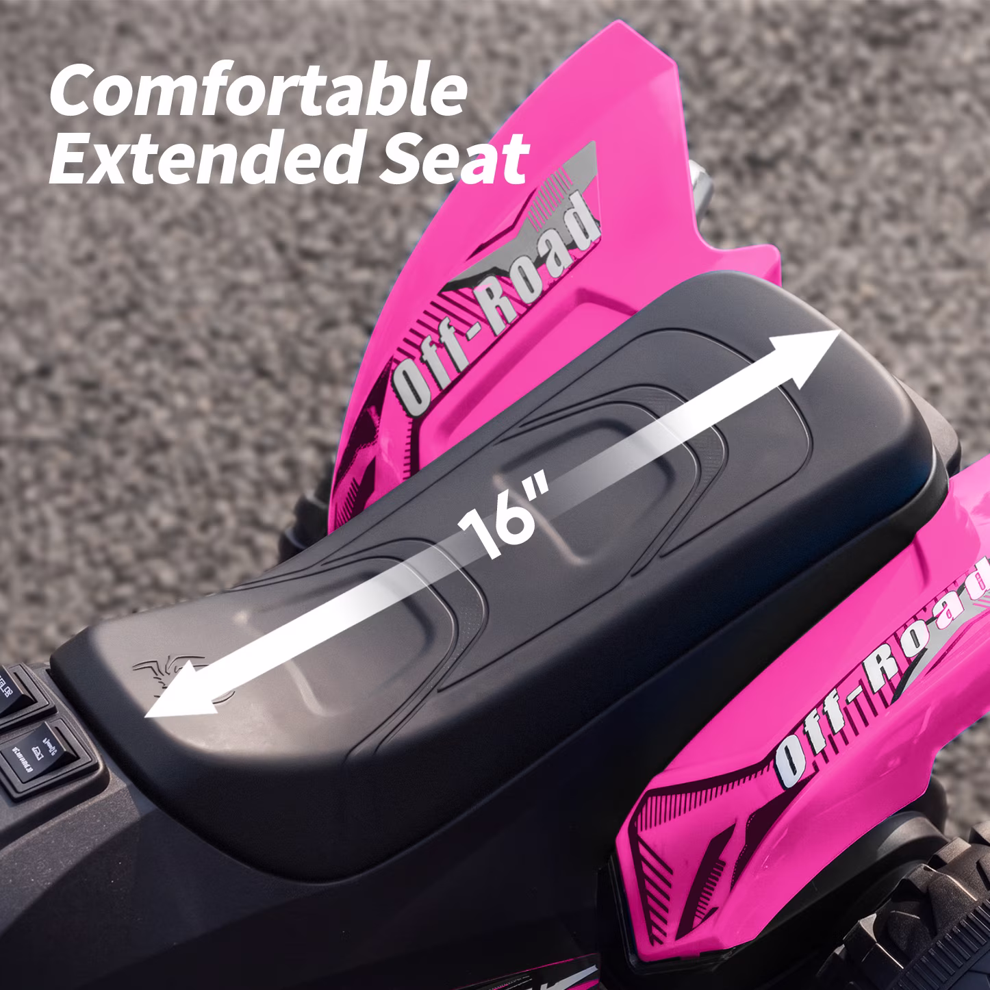 Hikiddo 24V Kids ATV, Spider Electric Four Wheeler Ride on ATV with 16" Extended Seat & Music Player - Hot Pink - Image 2