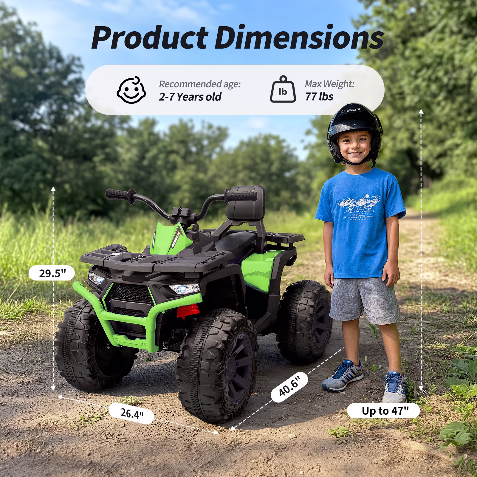 Hikiddo 24V Ride on Toys, Kids ATV 4-Wheeler for Big Kids with 2 Seater, 400W Motor, Bluetooth - Green - Image 3