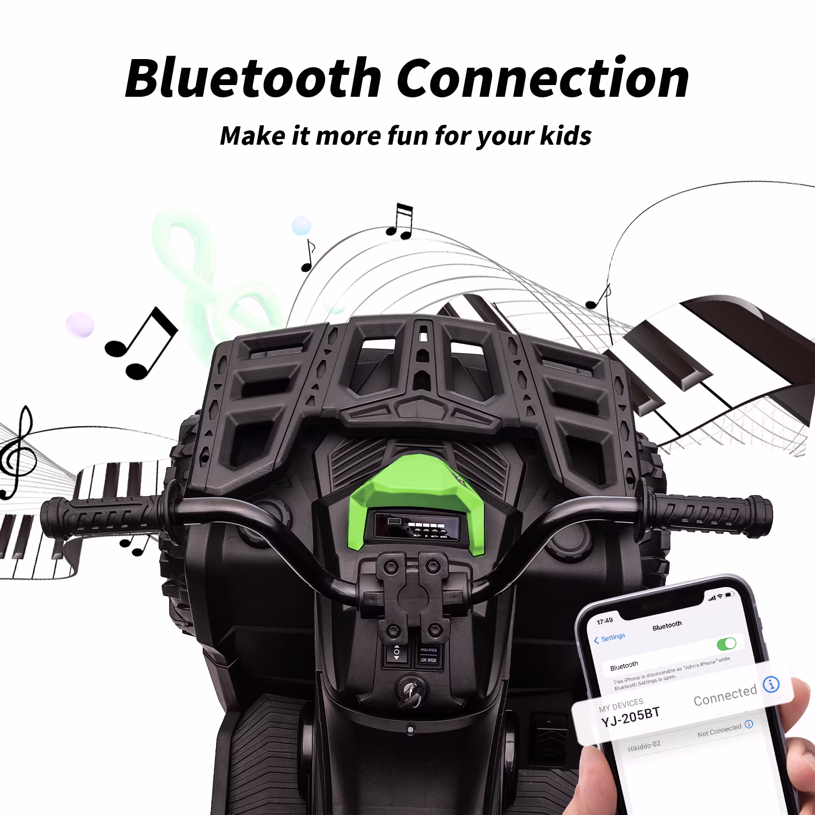 Hikiddo 24V Ride on Toys, Kids ATV 4-Wheeler for Big Kids with 2 Seater, 400W Motor, Bluetooth - Green - Image 2