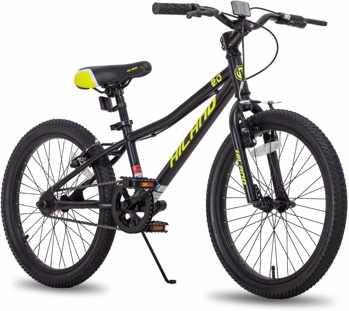 Hiland 20 inch Kids Mountain Bike for Girls Boys with Dual Handbrakes Kickstand, Black